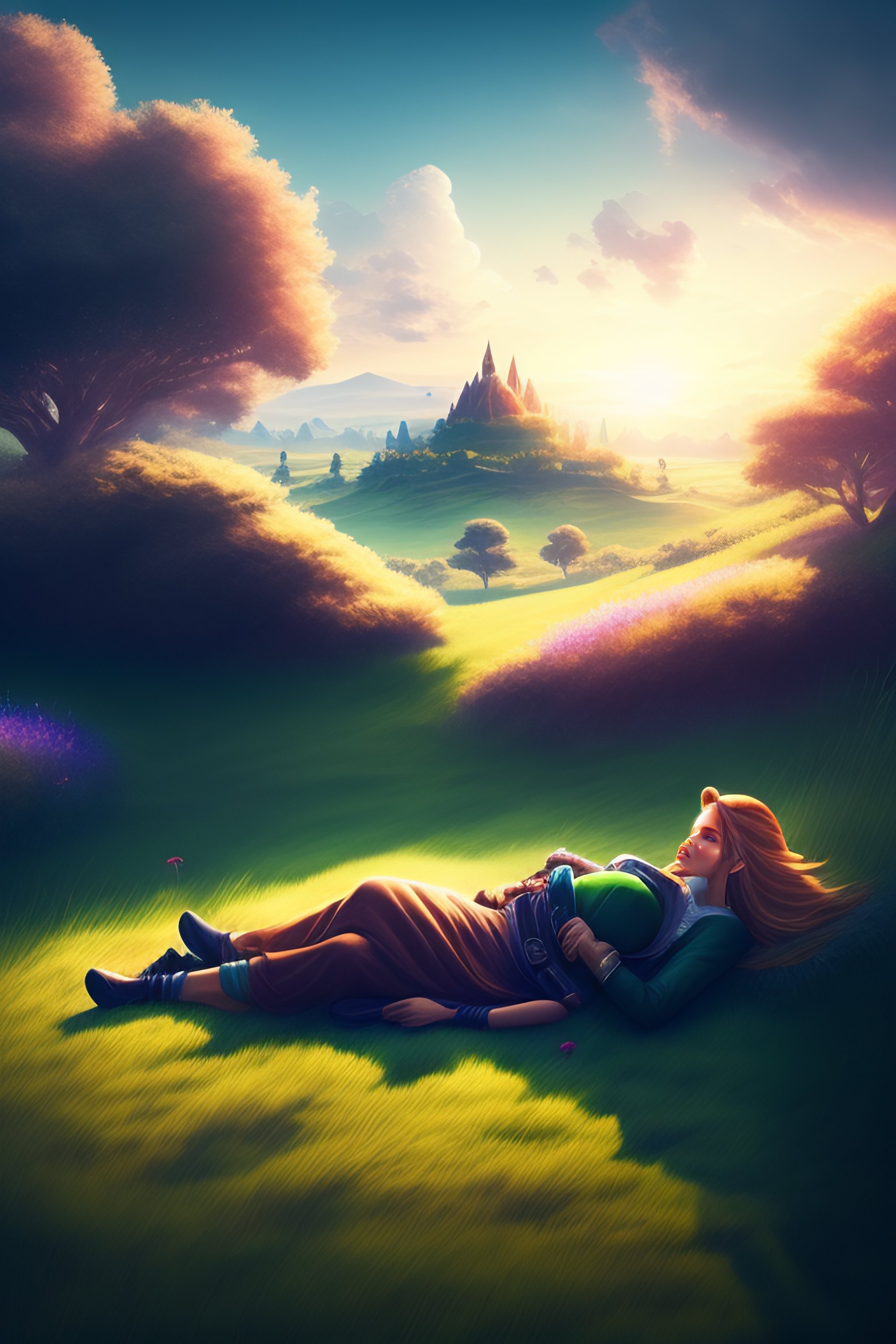 Lexica Link and Zelda sleeping on grassland during the afternoon