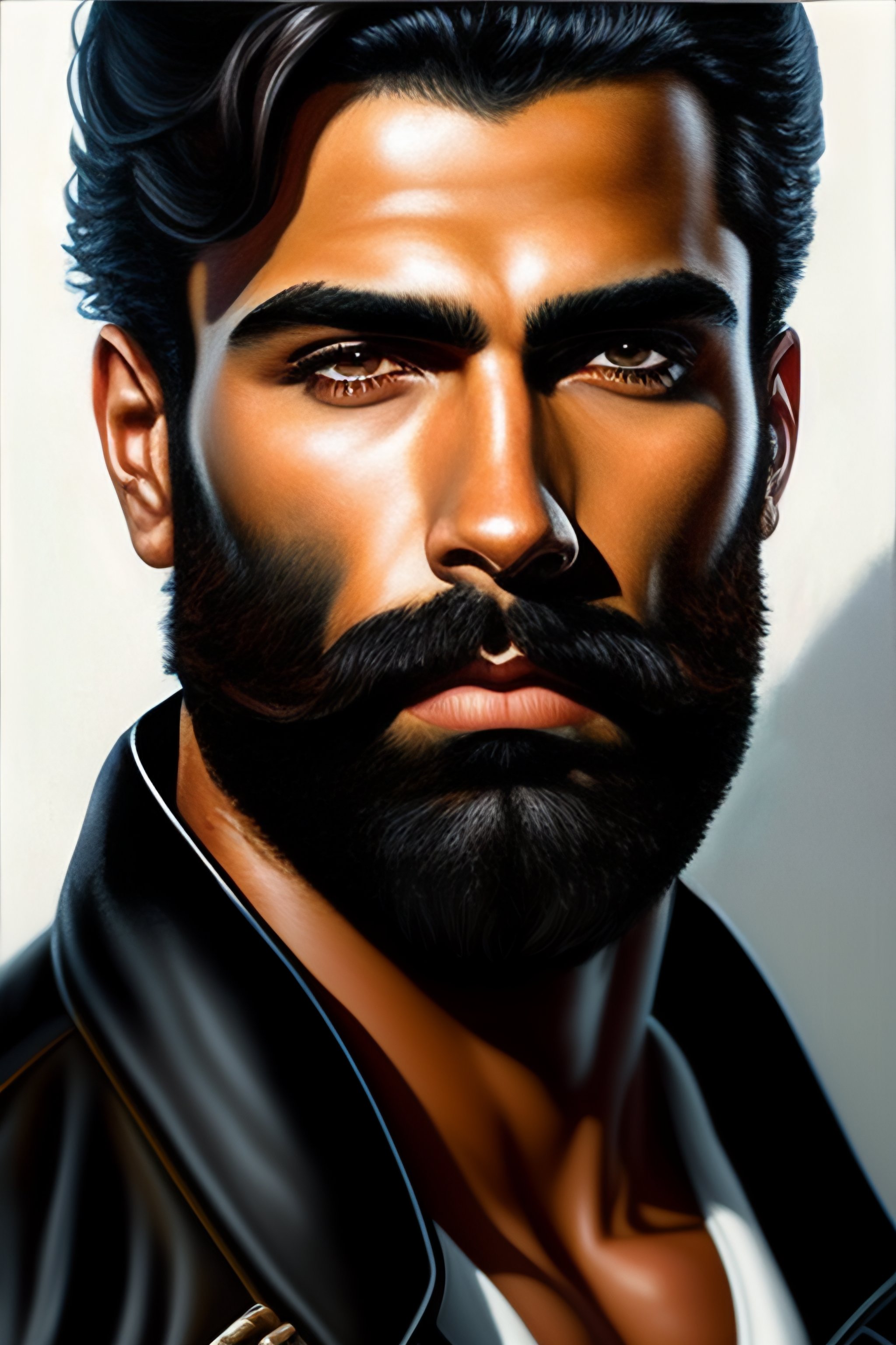 Lexica - Carlos Altafulla, gritty, dark, beard, wearing a leather ...