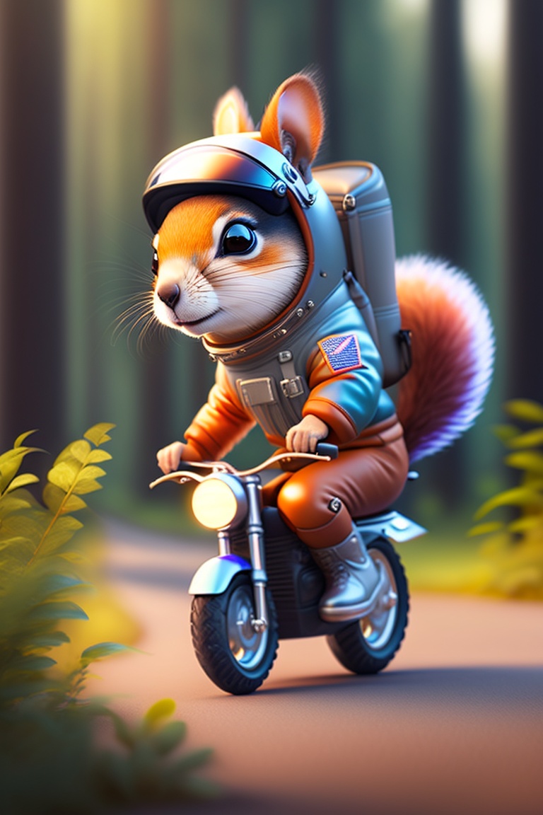 Lexica - A crazy squirrel in an astronaut costume rides a motorcycle on ...