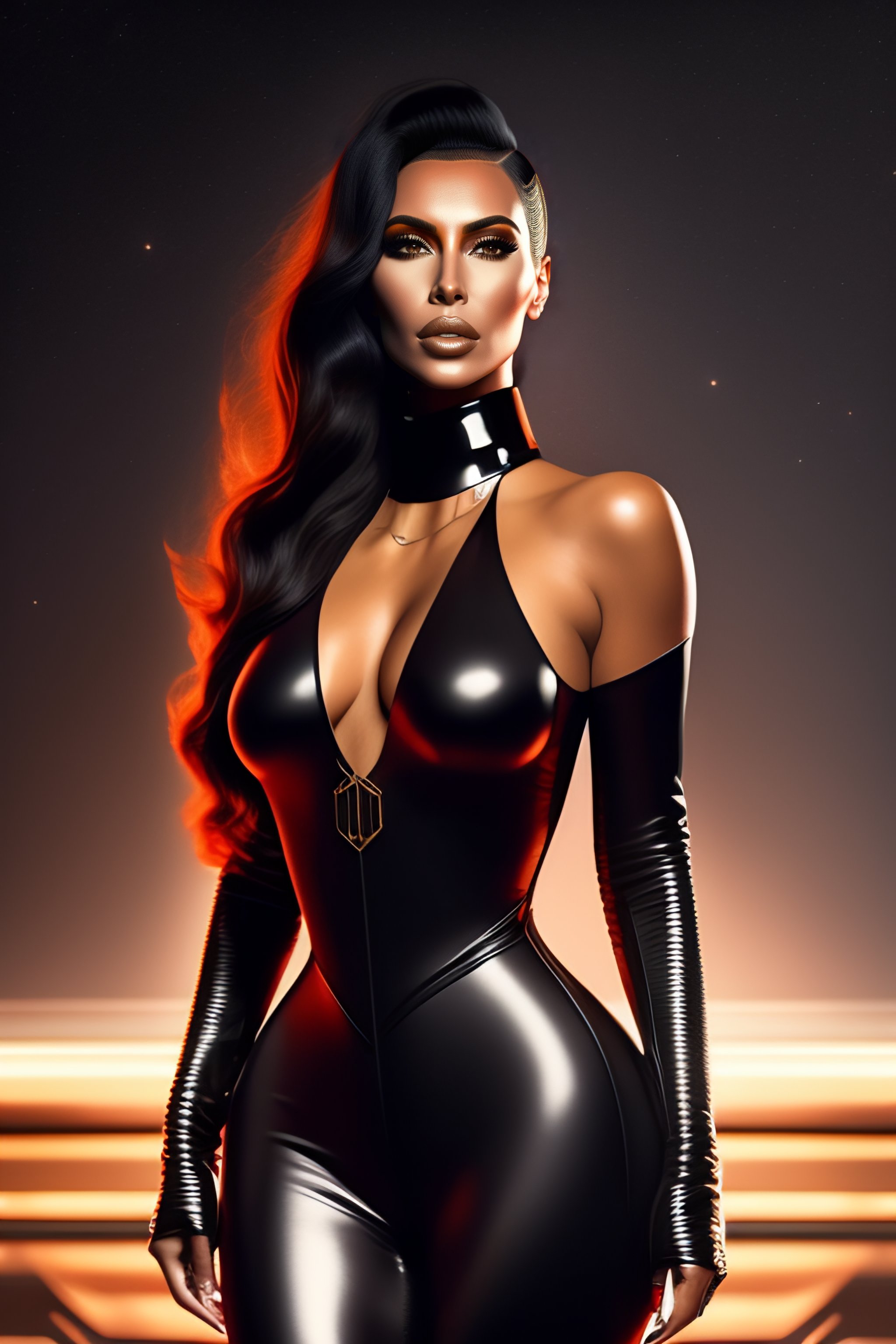 Lexica Kim Kardashian Cybernetic 2049 Future Full Body View Wearing In Black Pilot Suit 6905