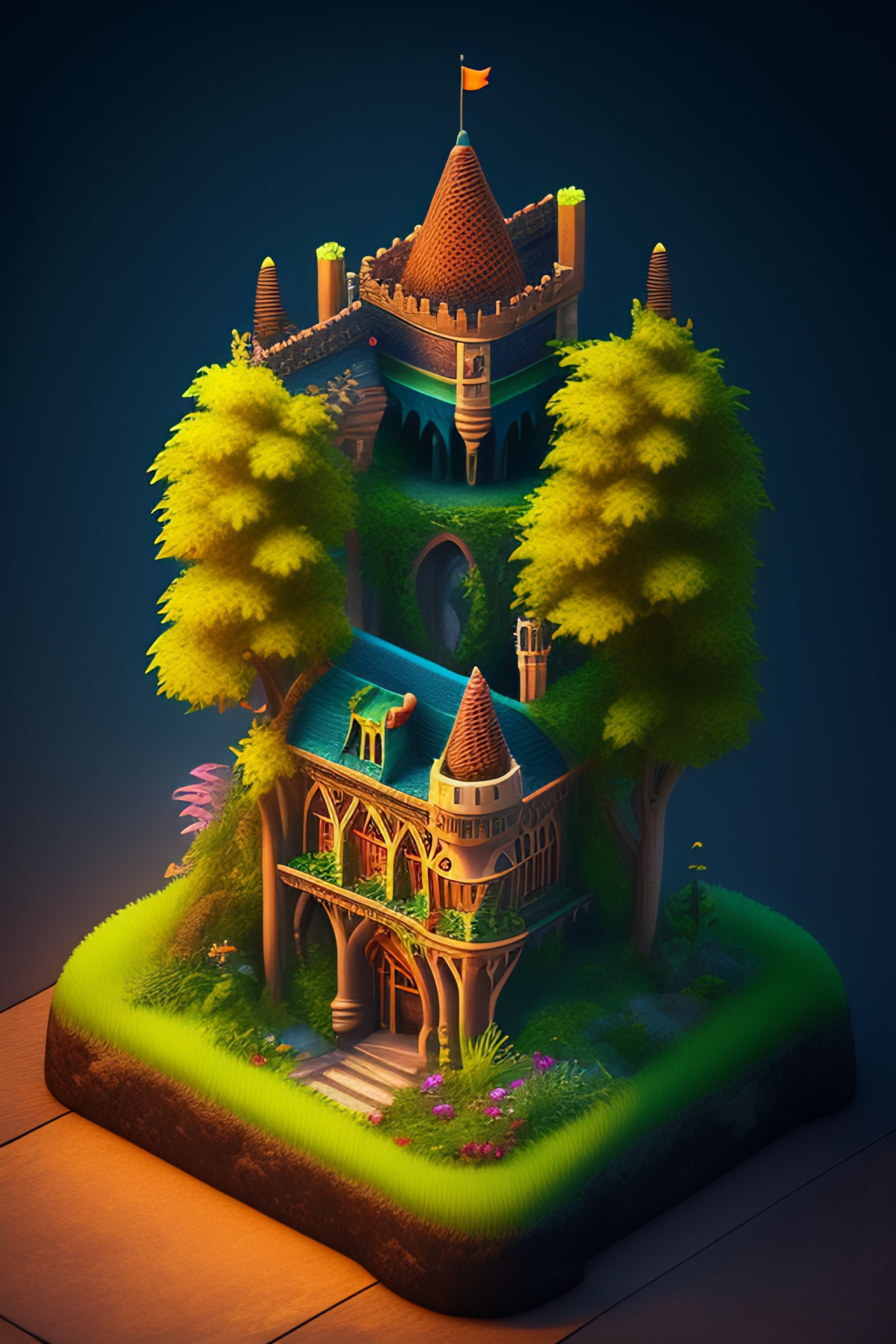 Lexica - Isometric house abandoned castle in the jungle photorealistic