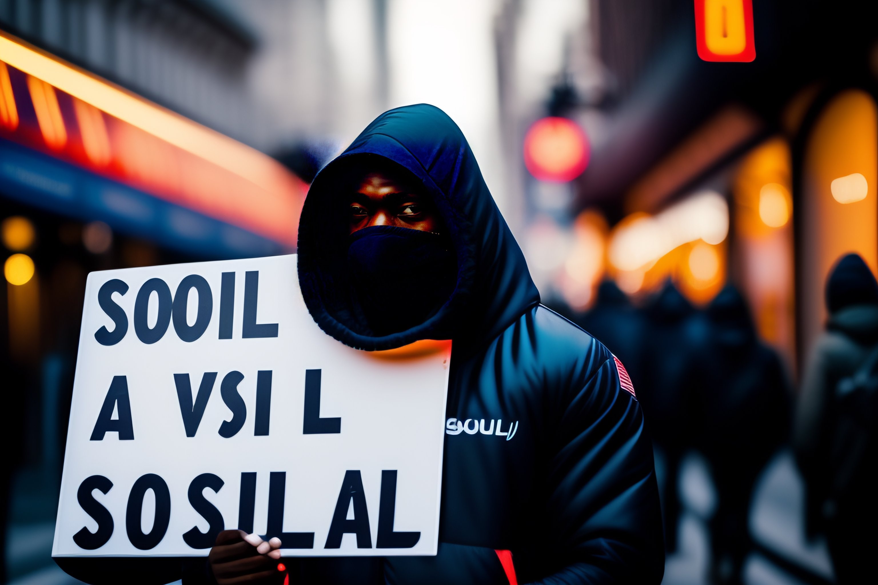 Lexica - Drill rapper with balaclava holding up a sign with the text ...