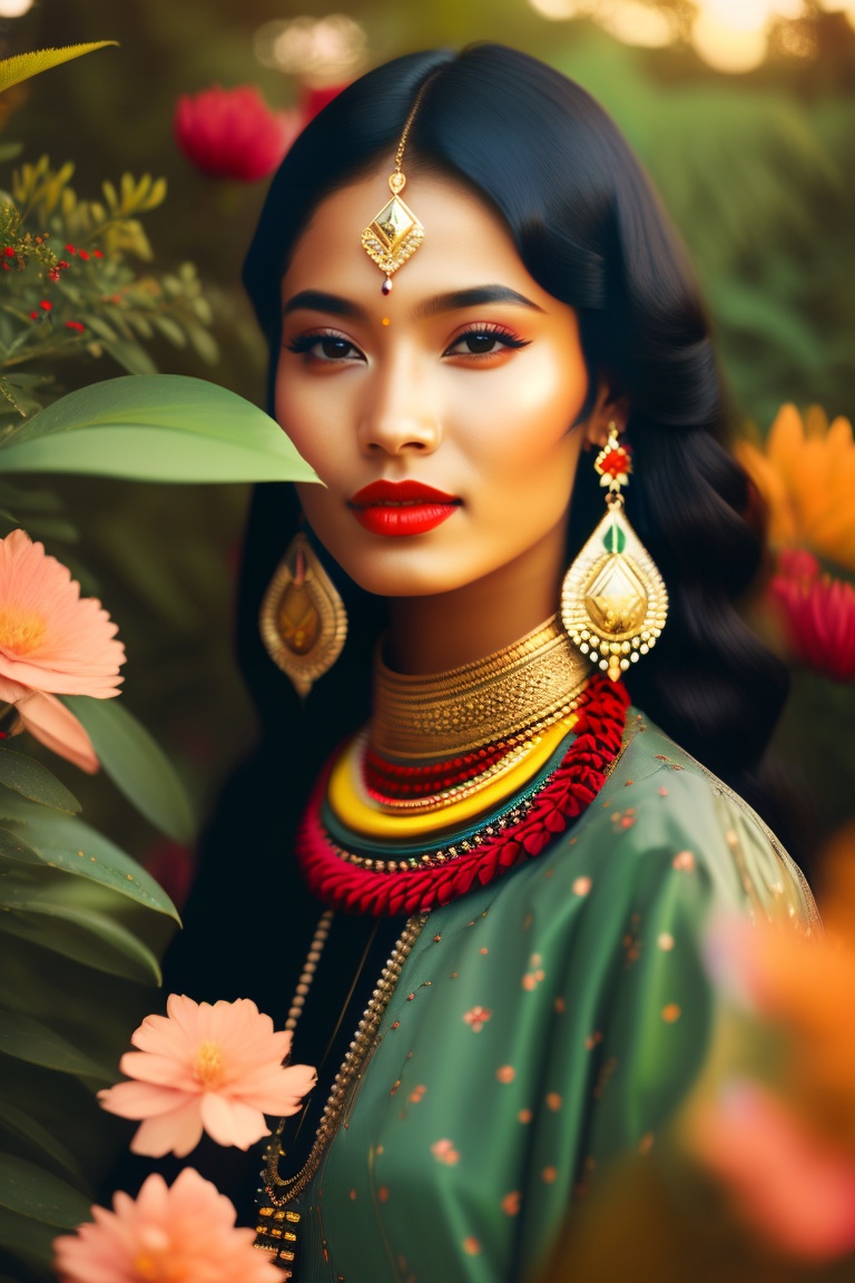 Lexica - Color Photo Of A Beautiful Indian Girl, Long Black Hair ...