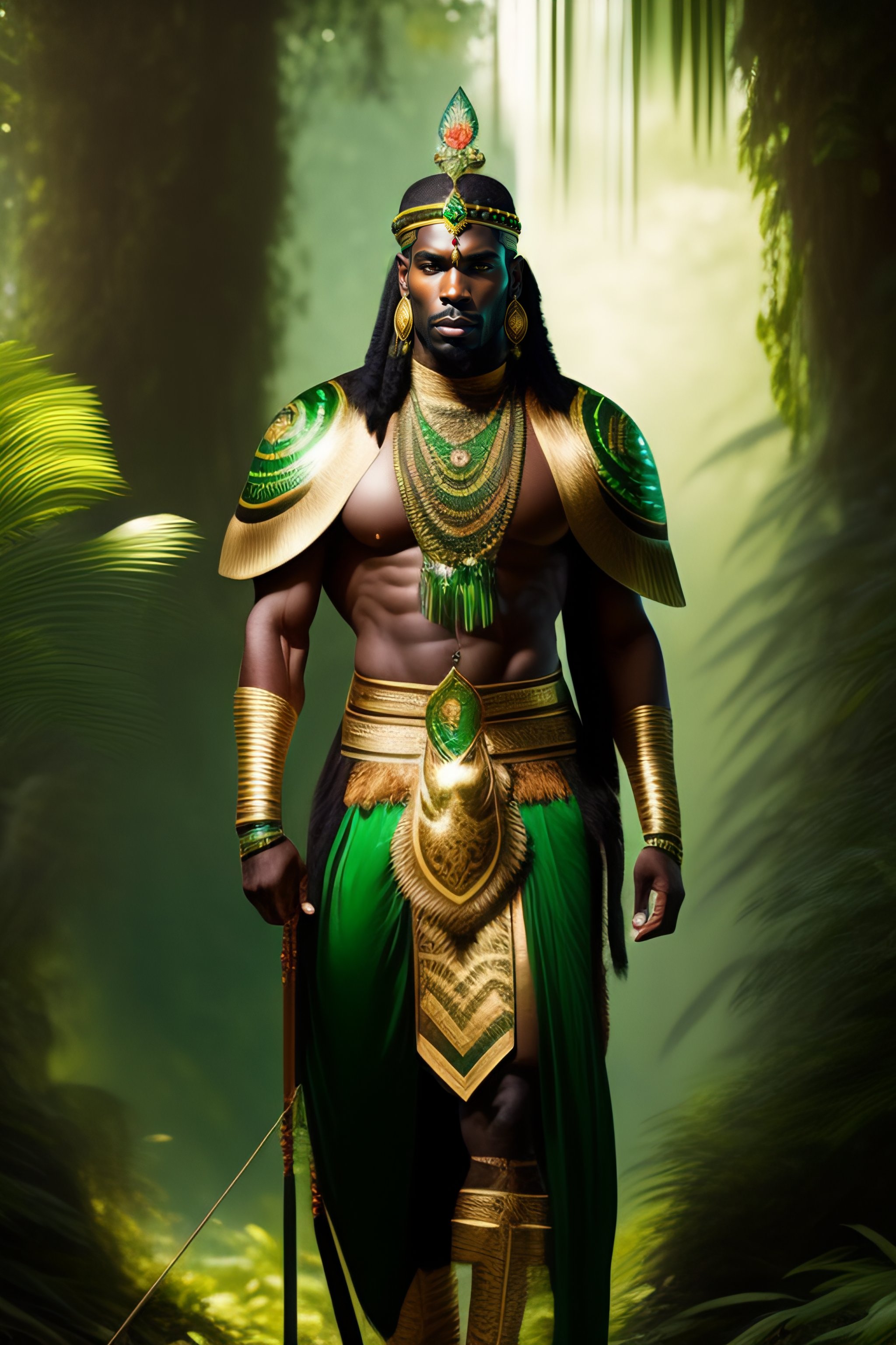 Lexica - Beautiful indigenous black man with green indian headdress on ...