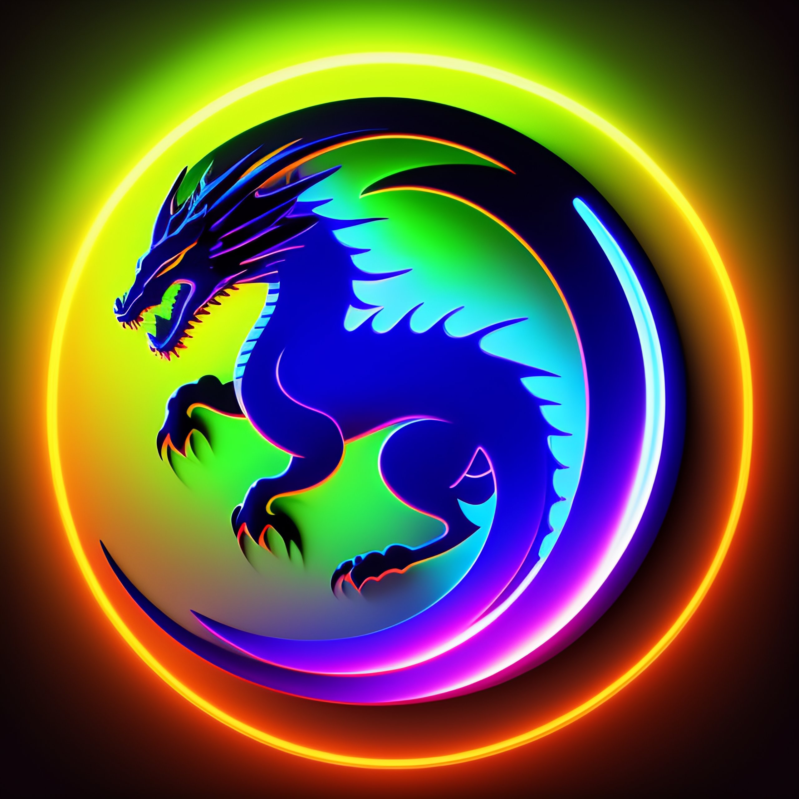 Lexica Minimalist neon dragon over moon, gradient, rounded, menacing