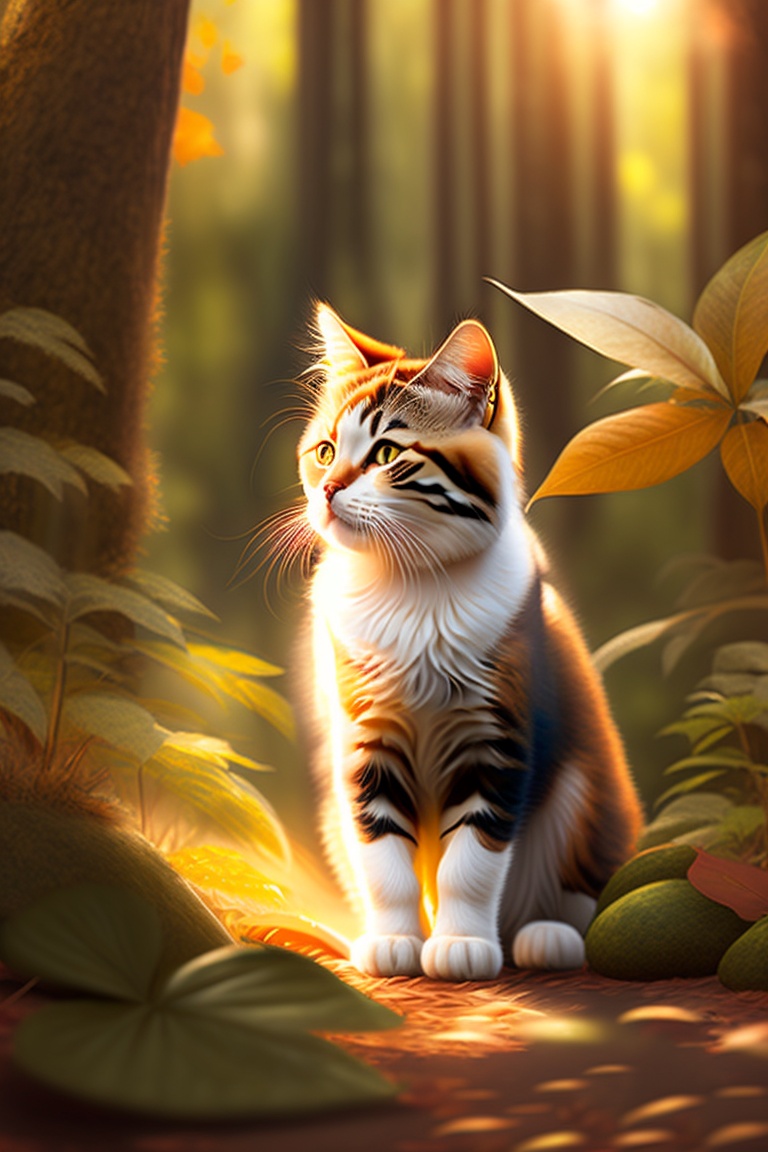 Lexica - An image of a brave and curious cat exploring a lush forest ...