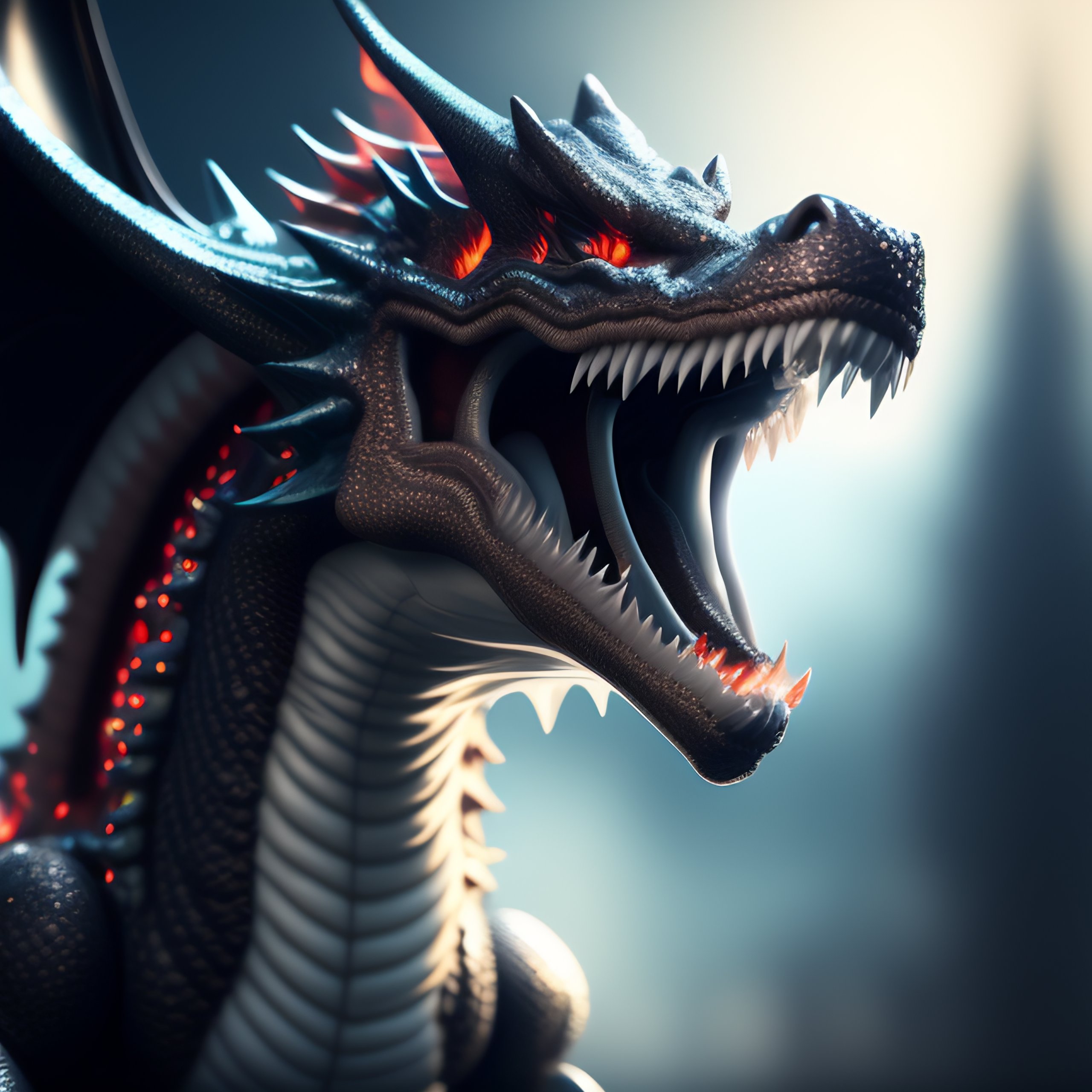 Lexica A fierce diamond dragon breathing fire with long horroryficc