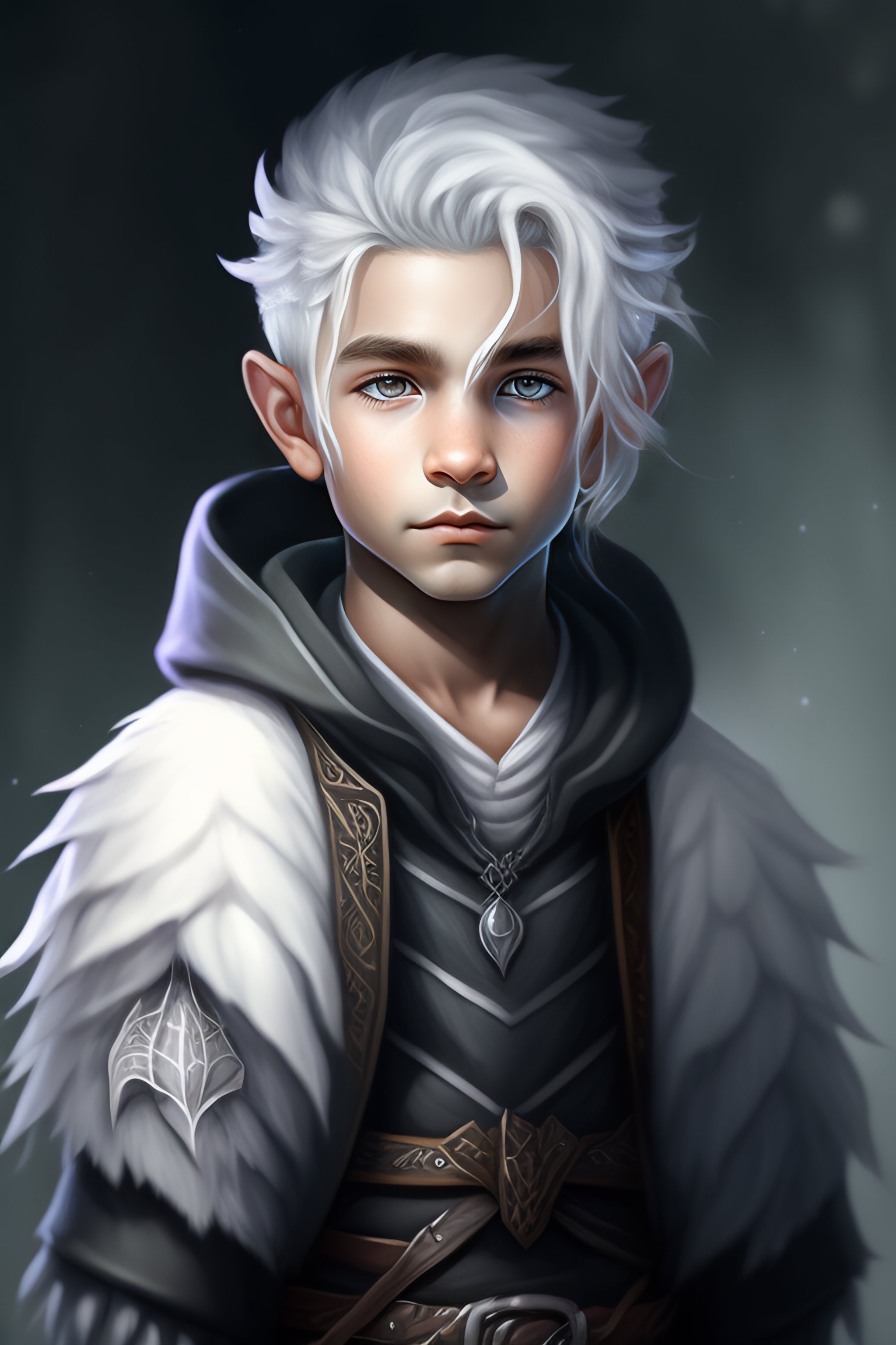 Lexica Greyscale Dnd Character Art Young Drow Druid Boy Spider Themed Portrait White Hair 3101