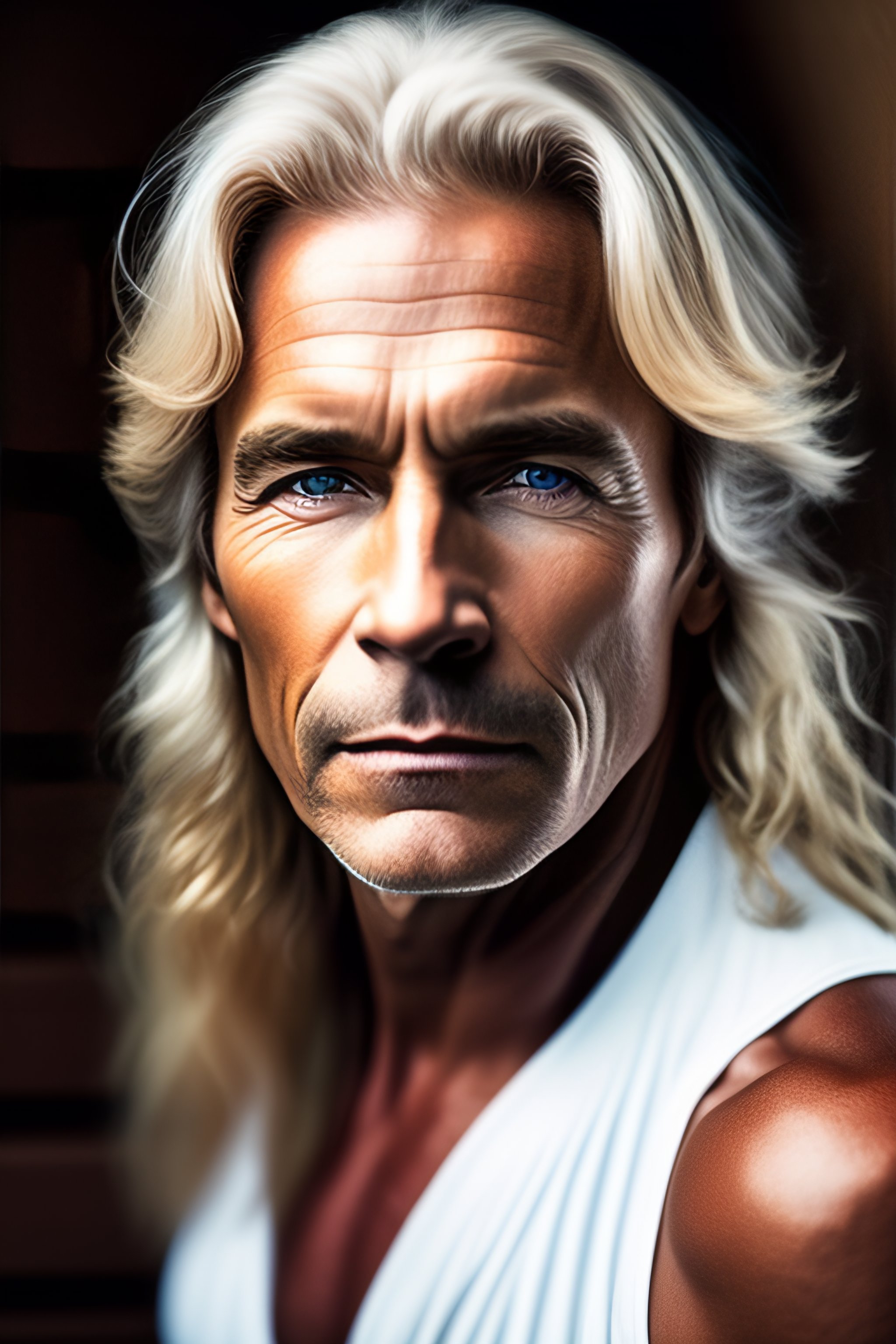 Lexica 50 Year Old Man Blond Blind Middle long Hair