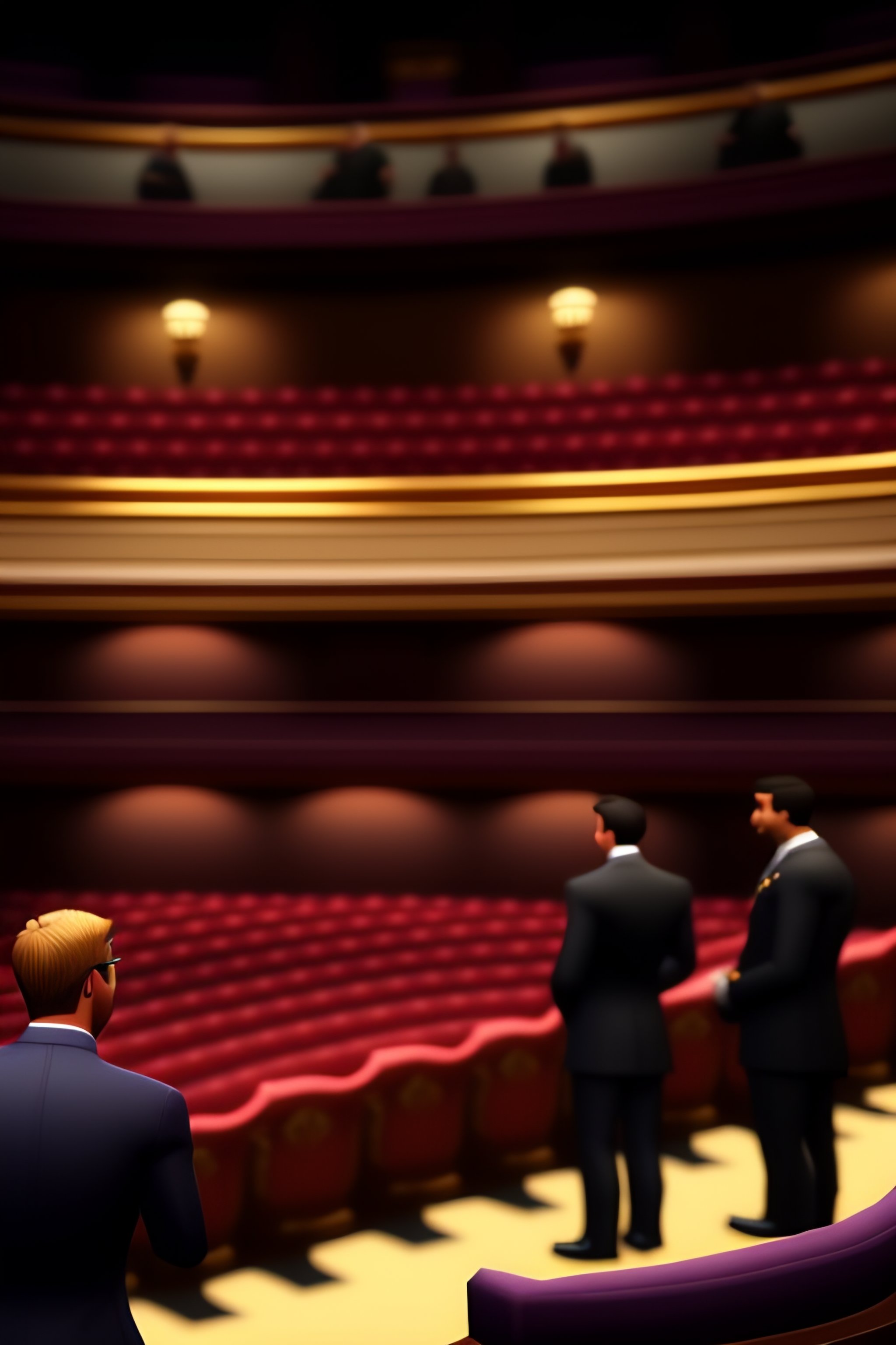 Lexica - Characters in The Sims 5 viewing a show in a crowded opera theatre