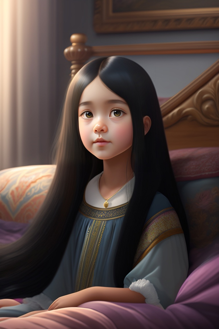 Lexica - An innocent girl seating on a sofa in her bed room. she has ...