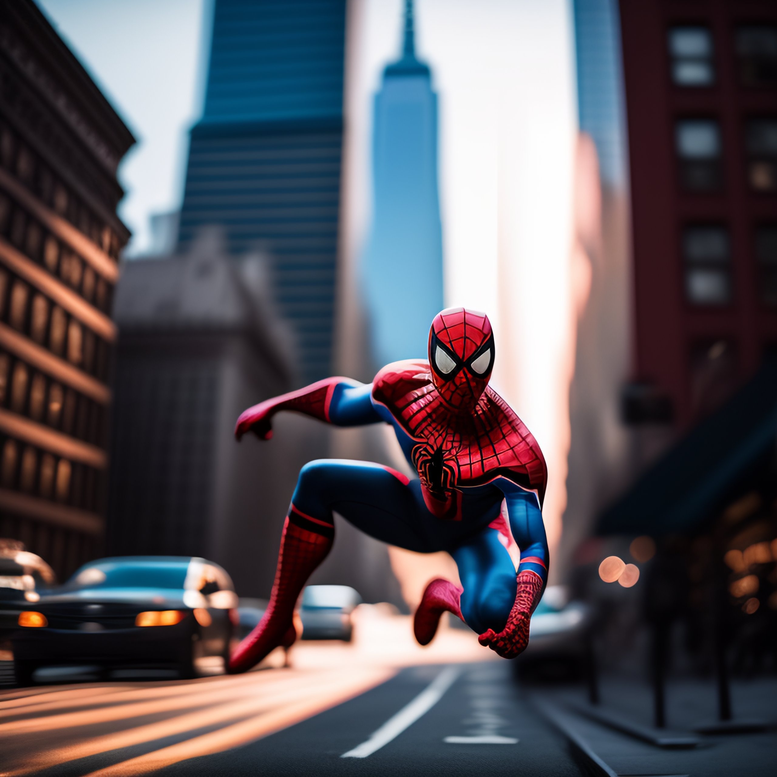 Lexica - Spiderman swinging in nyc, vivd colors,4k hdr