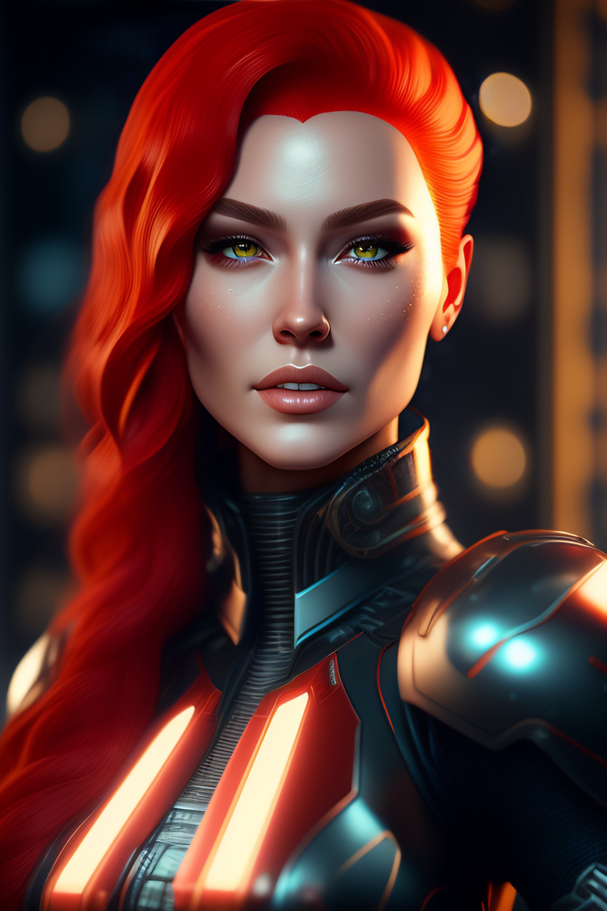 Lexica - Portrait painting of a cybernetic woman with red hair power ...