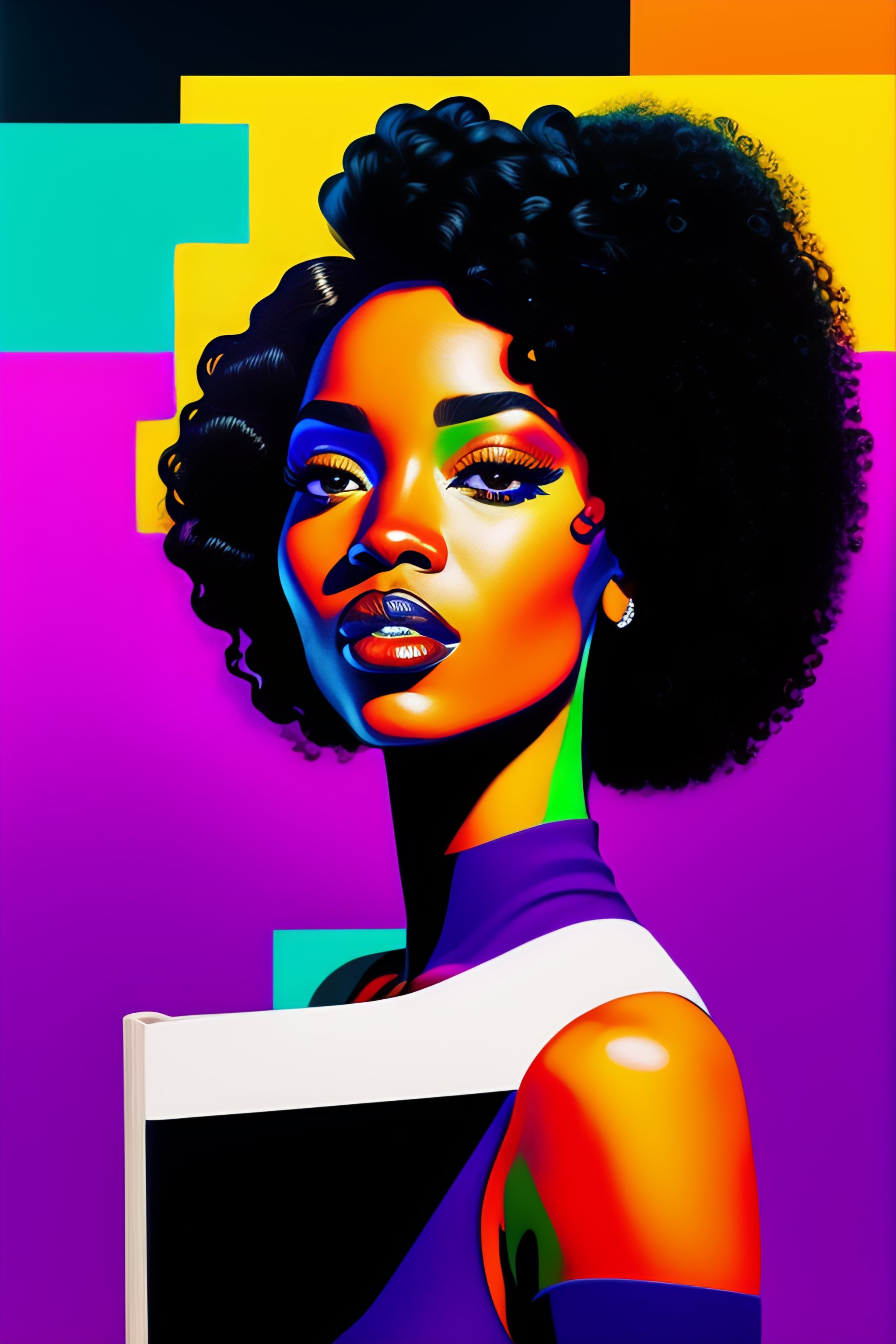 lammelse vask Bytte Lexica - Pop art beautiful black woman,pixar,with no hair dressed black and  white with book in hand with colorful background
