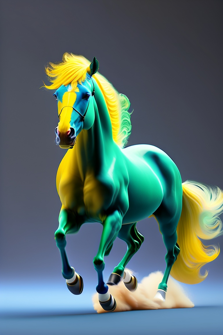 Lexica One yellow horse, One green horse and One blue horse. No