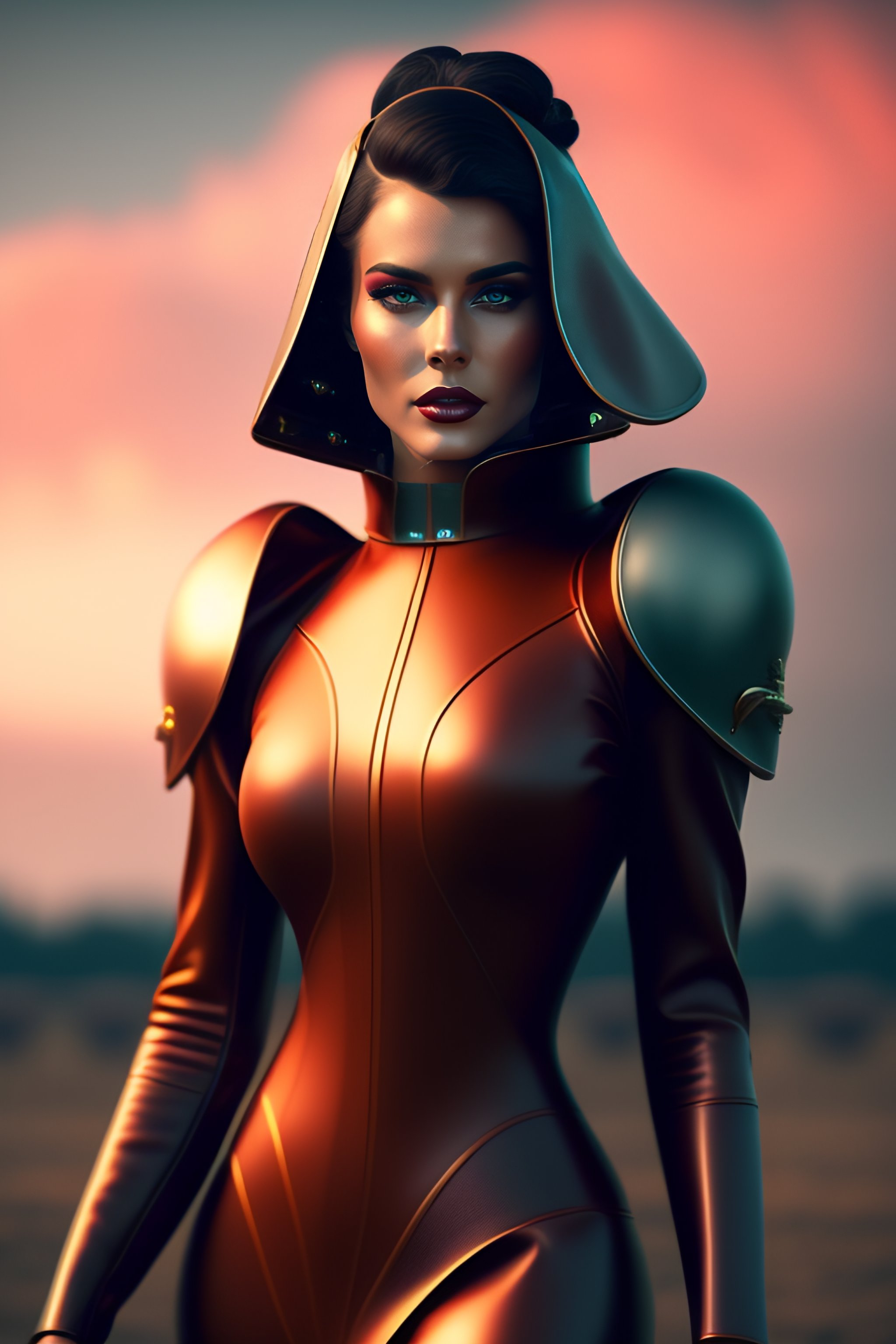 Lexica - a woman wearing a futuristic outfit