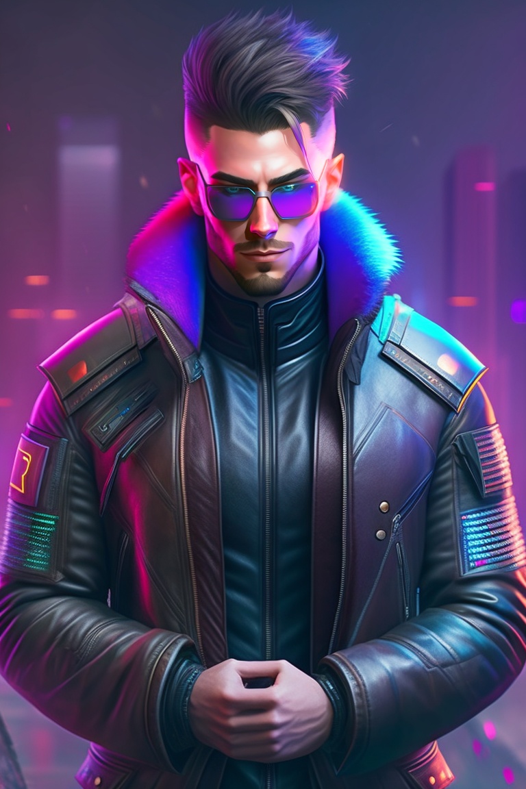 Lexica - A hacker man, cyberpunk style, with leather jacket