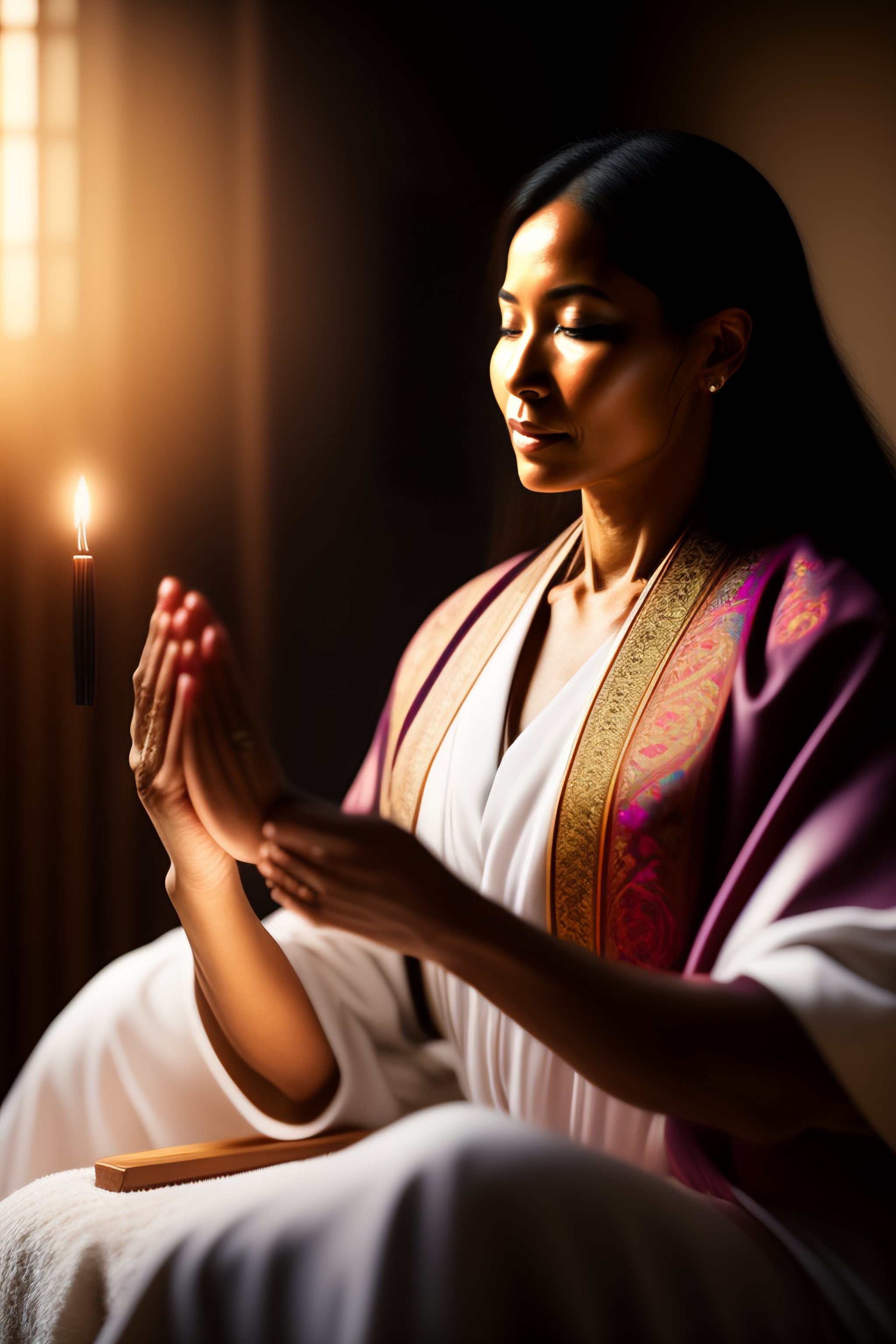 Lexica - "A woman sits in peaceful contemplation as she performs the ...