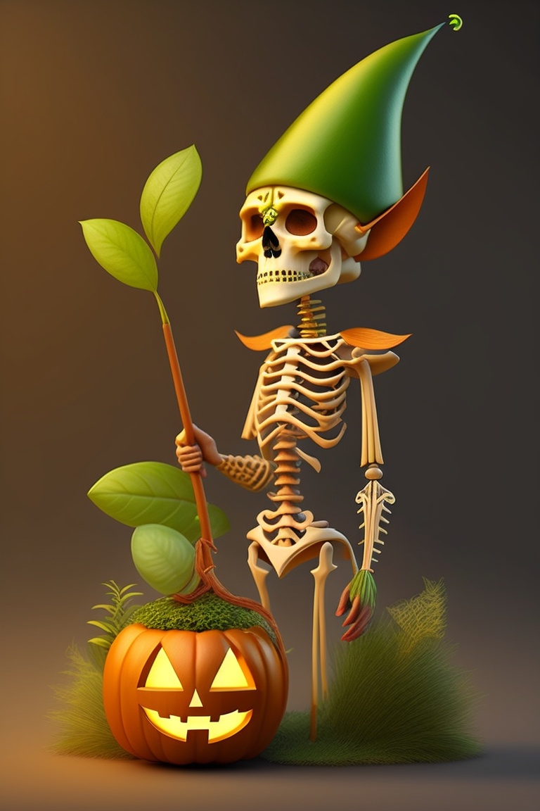 Lexica - Happy, wood elf, thin skeleton, plants, cooking, halloween