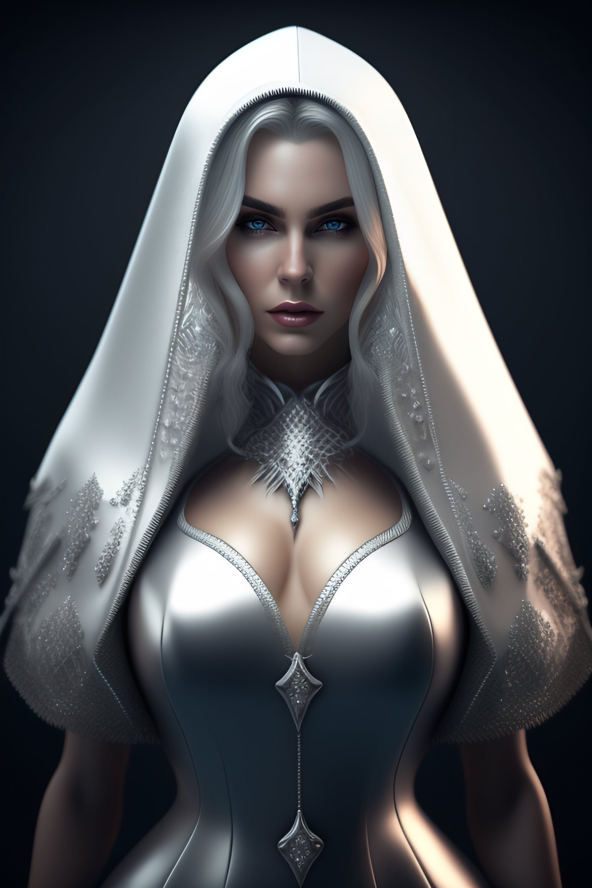 Lexica - Pixel art, silver white long hair, lady vampire, hooded 