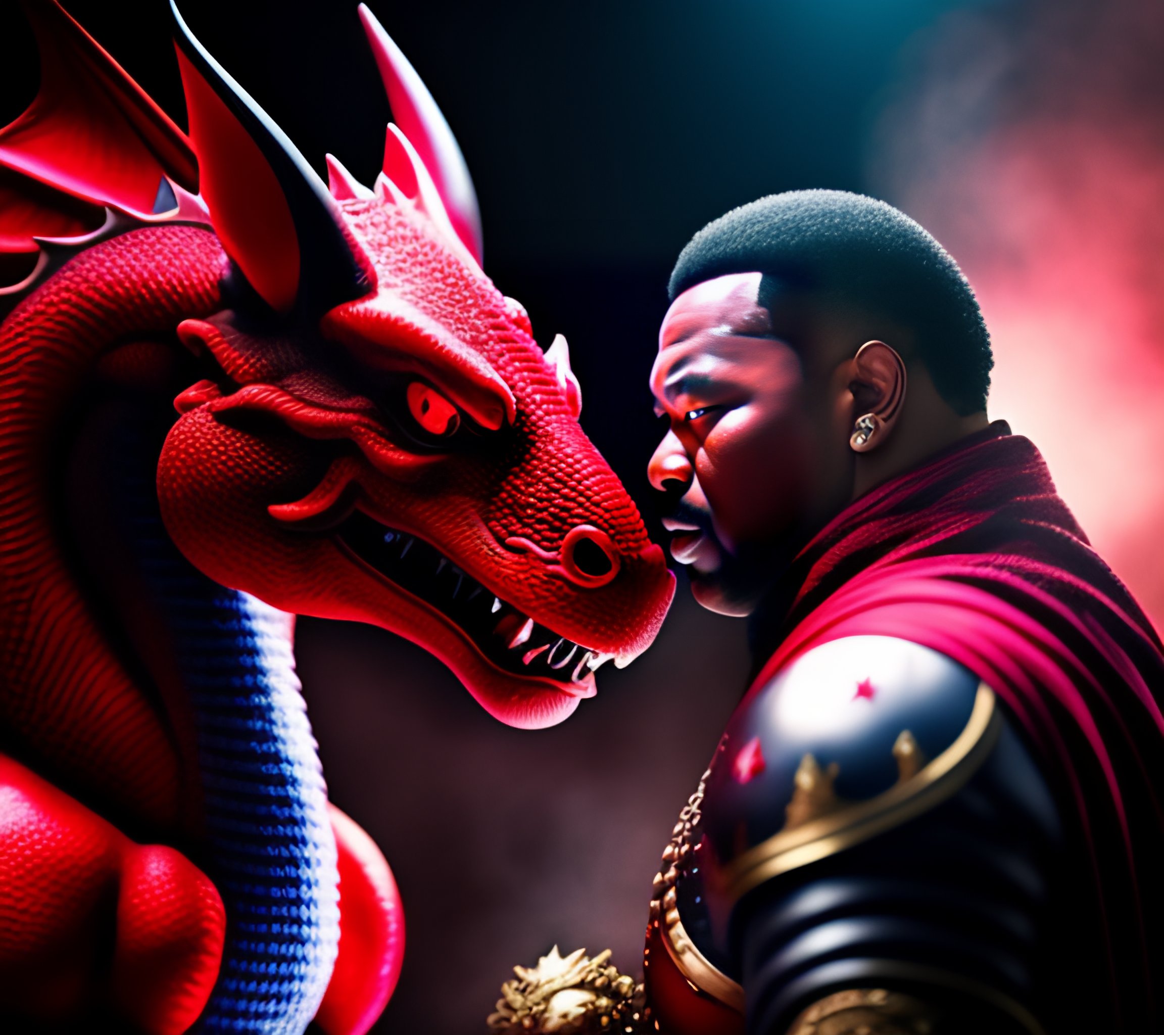 Lexica - A wise king fighting an ultra gigante mega red wine dragon