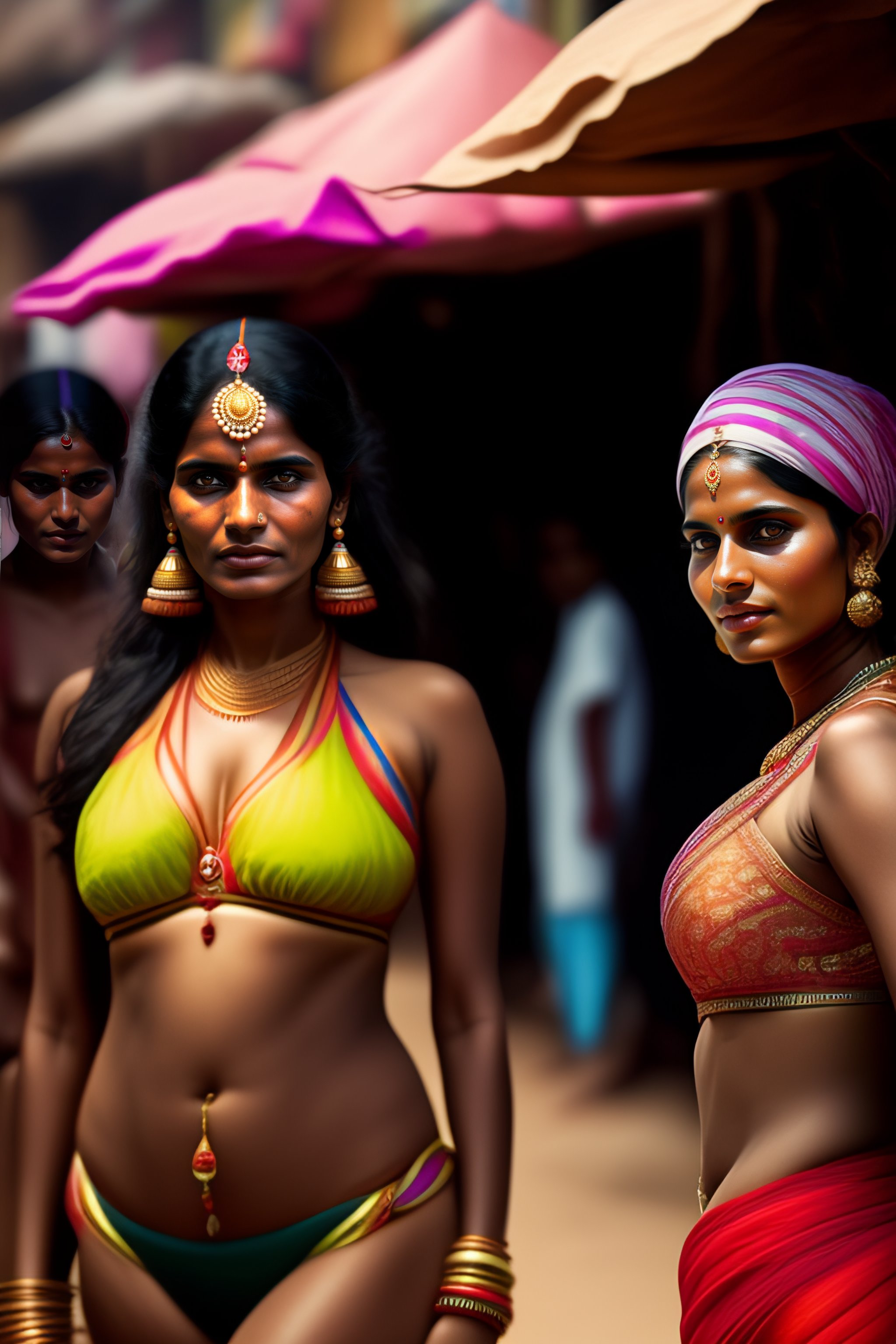 Lexica - Portrait of indian women in bra in crowded street