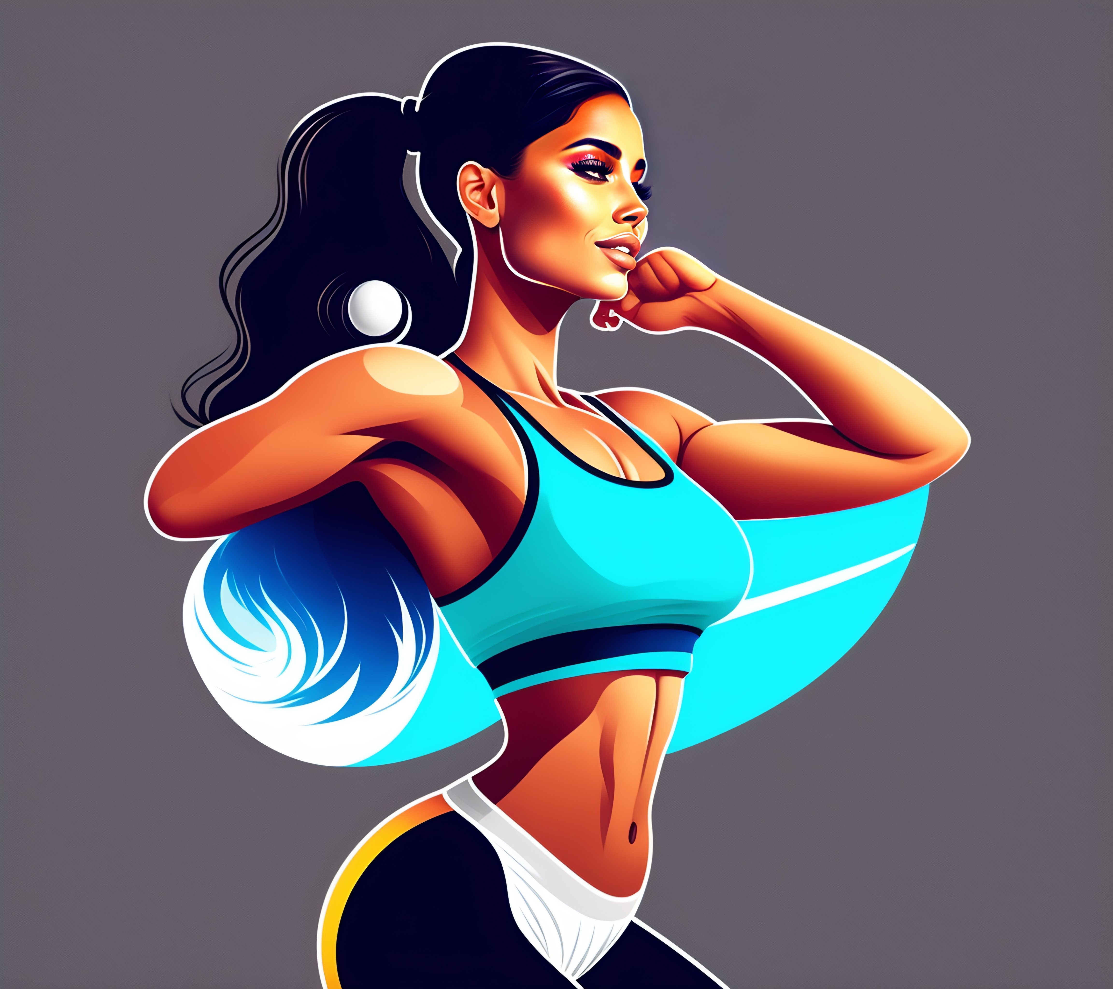 Lexica - A woman in a sports bra top and shorts, featured on dribble,  superflat, dynamic pose, behance hd, flat shading, blond, app icon