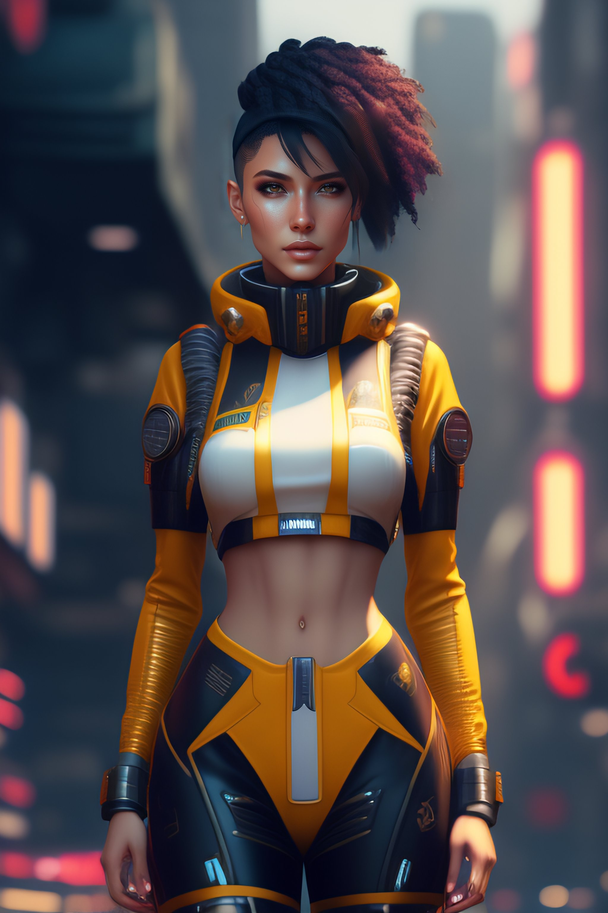 Lexica - Mech Punk clothes with short hair girl, battle status, hyper ...