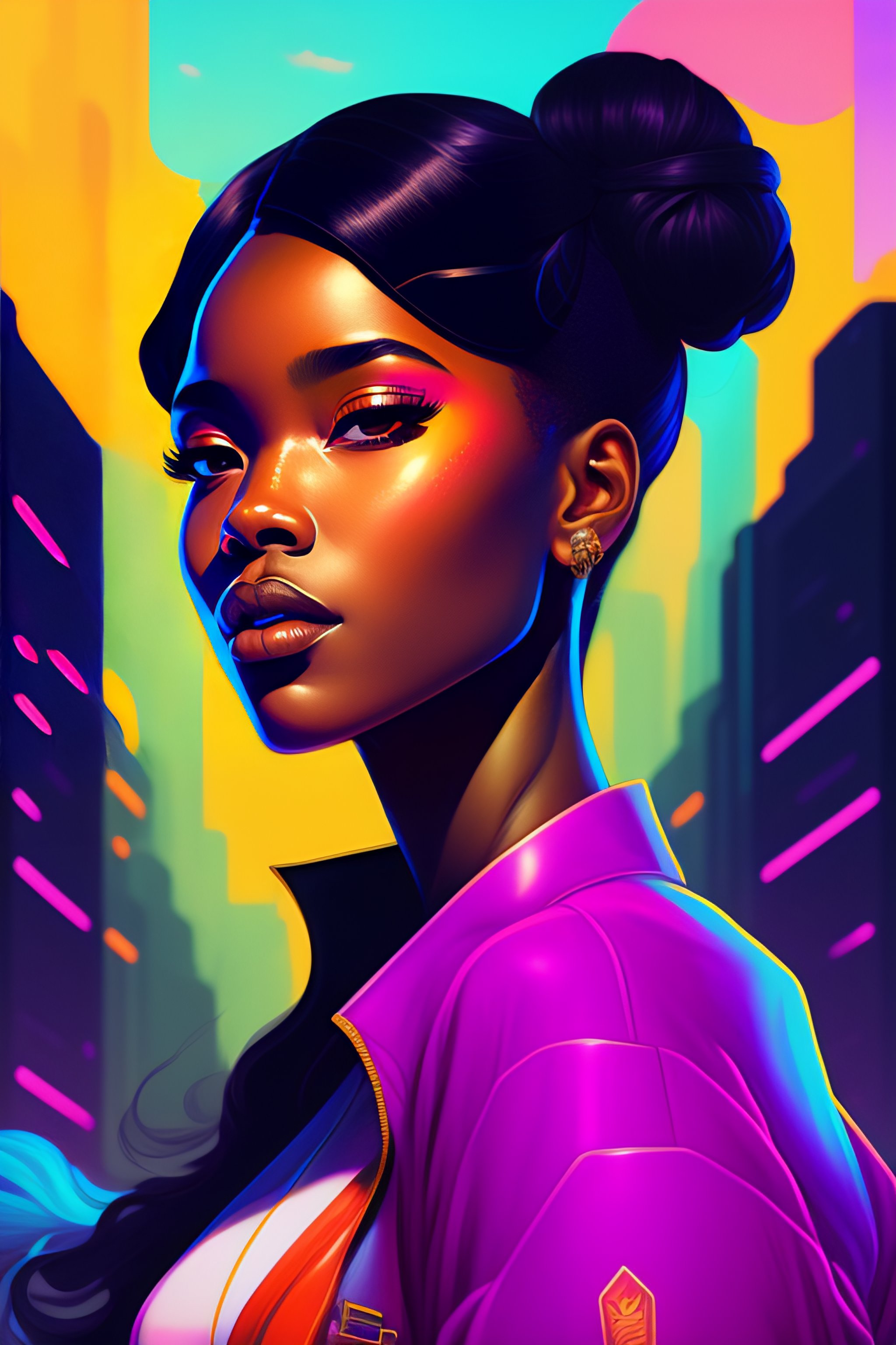 Lexica - A colorful comic noir illustration painting of a cyberpunk ...