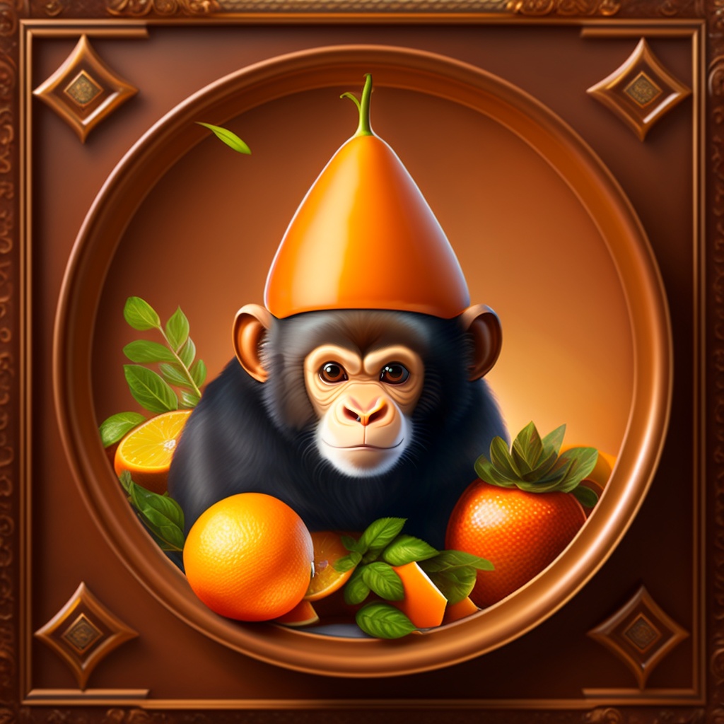 Lexica - Orange Fruit, Monkey, RPG Setting in a medieval castle.