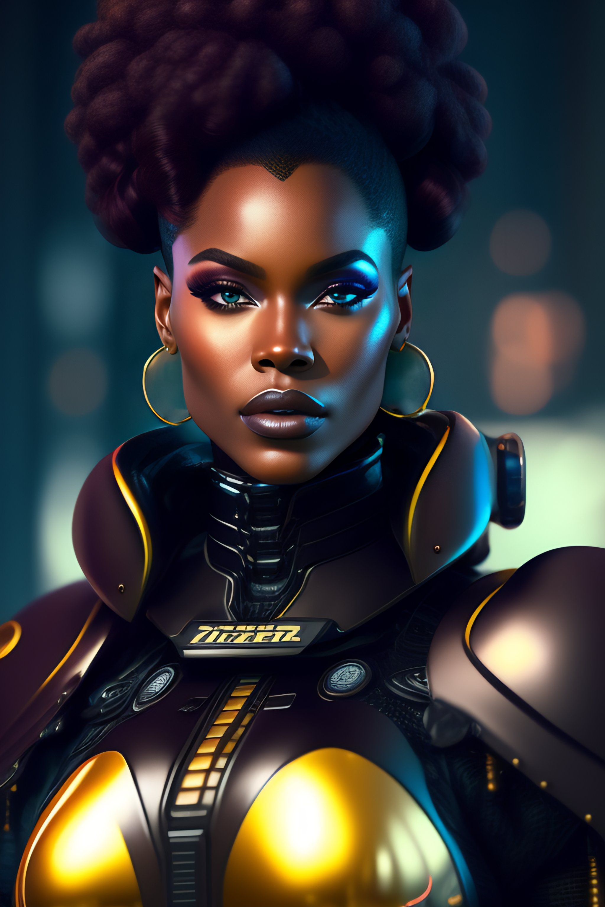 Lexica A Sexy Black Woman Realistic Scifi Cyberpunk Power Armor Robot Detailed Centered 