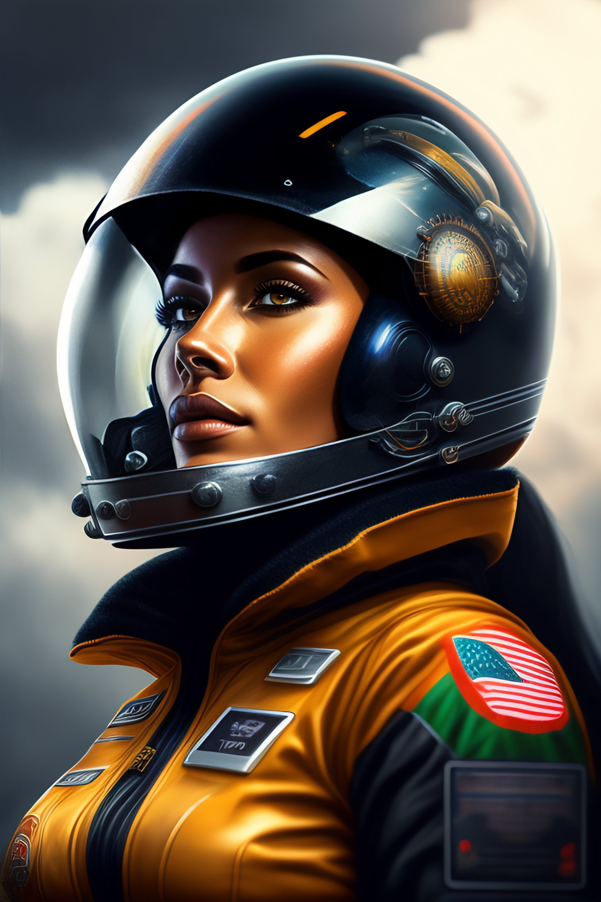 Lexica - Cyborg pilot women, with a bitcoin coin in the helmet ...