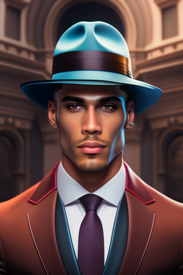 Lexica - A man with suit and a hat with luxury background, hyperrealism ...