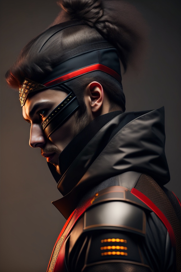 Lexica - Ninja with wounds on his face and black, futuristic costume