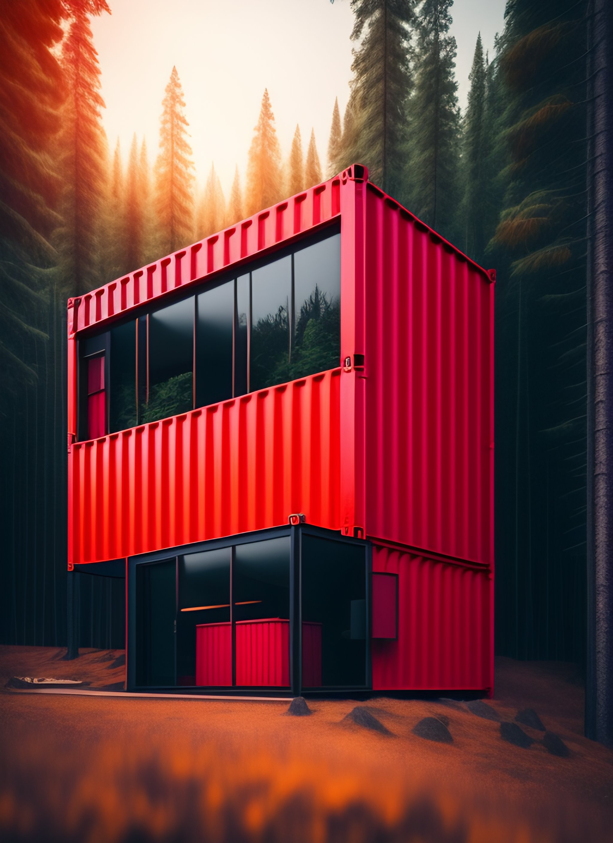 Lexica - Red and black Shipping containers and glass modern two floor ...