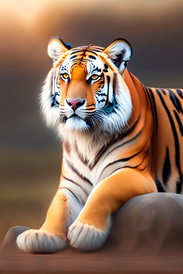 Lexica - Tiger sitting peacefully among the cows, purring
