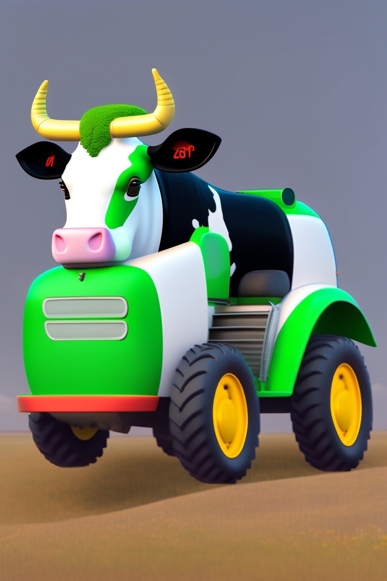 Lexica - The image depicts a humorous scene where a cow is driving a ...