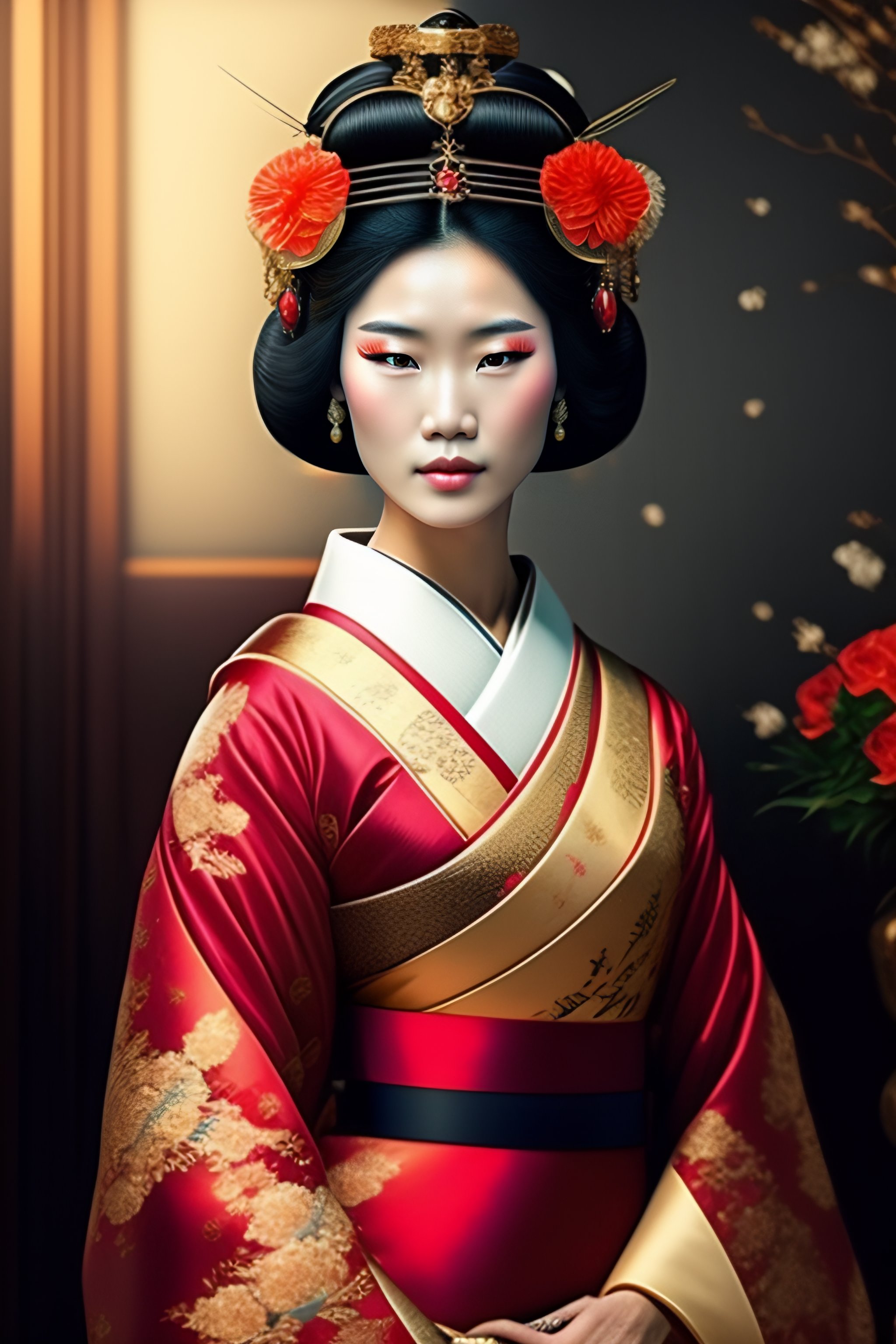 Lexica - Beautiful Asian Geisha, Wearing Elaborate Japanese Headdress 