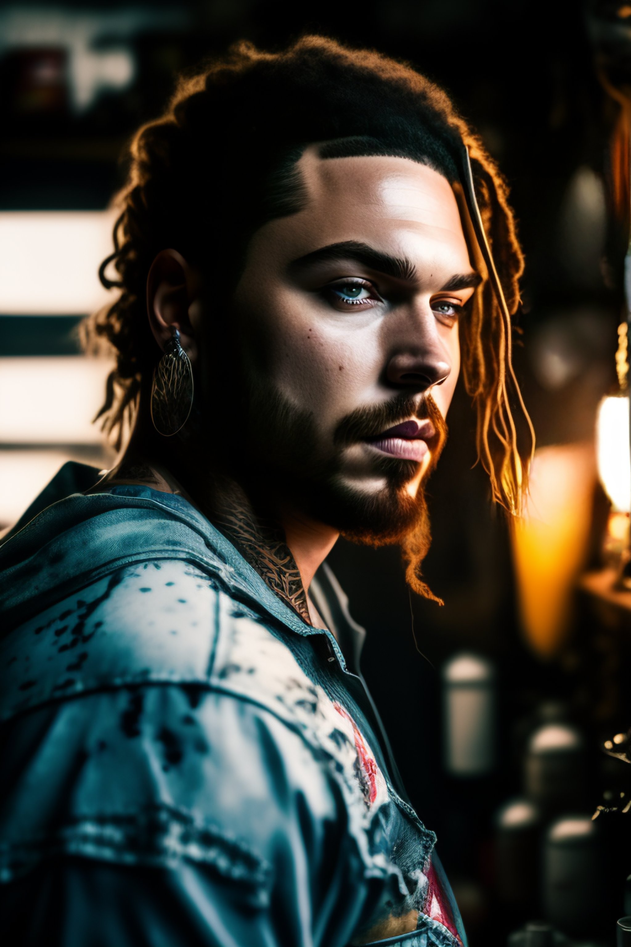 Lexica - Post malone Wide angle Environmental shot of Cyborg in a ...