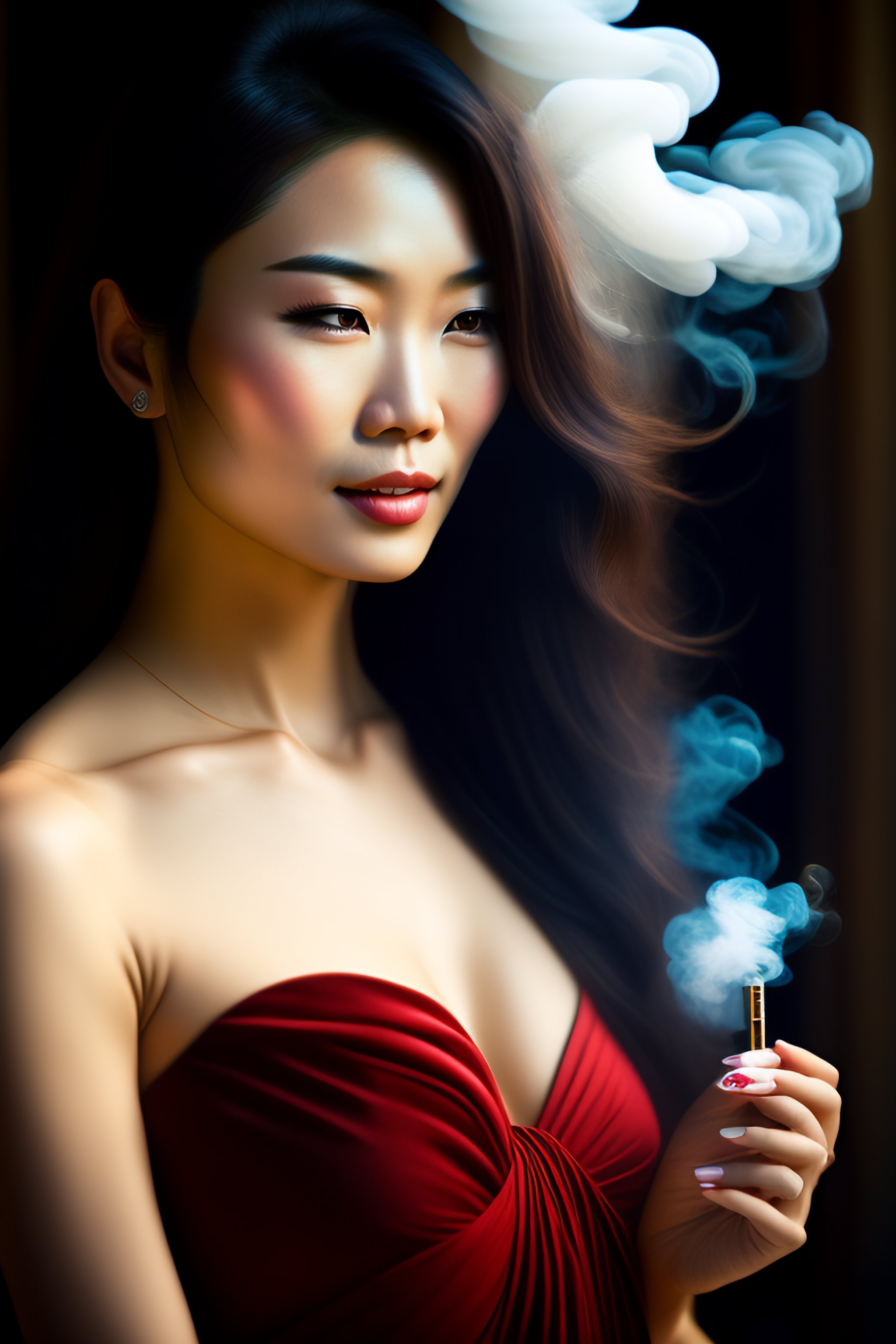 Lexica A Beautiful Asian Woman Smoking A Cigarette