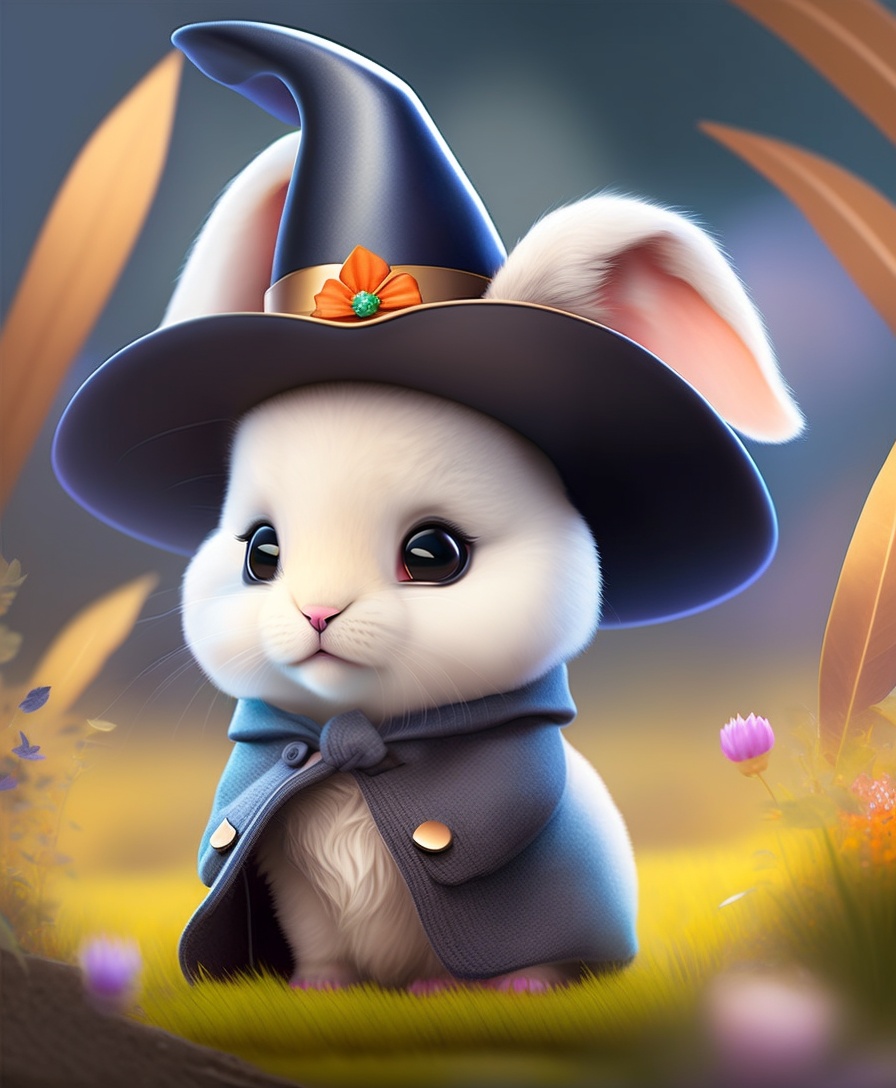 Lexica - Cute baby bunny wearing a witch hat, flanked by 2 halloween ...