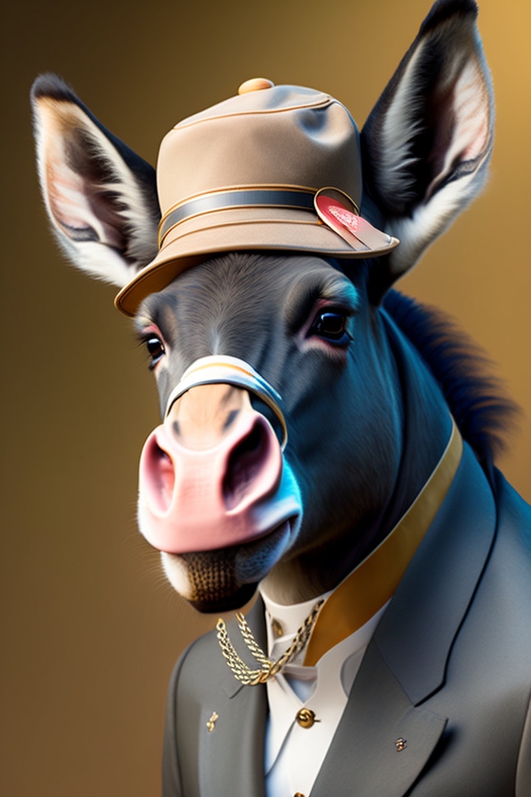 Lexica - Donkey with hat, chain, glasses, cigarette in mouth, showing ...