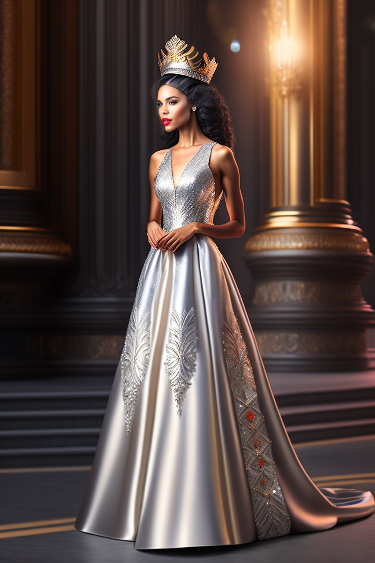 Lexica - A beautiful model wearing a silver wedding dress inspired by ...