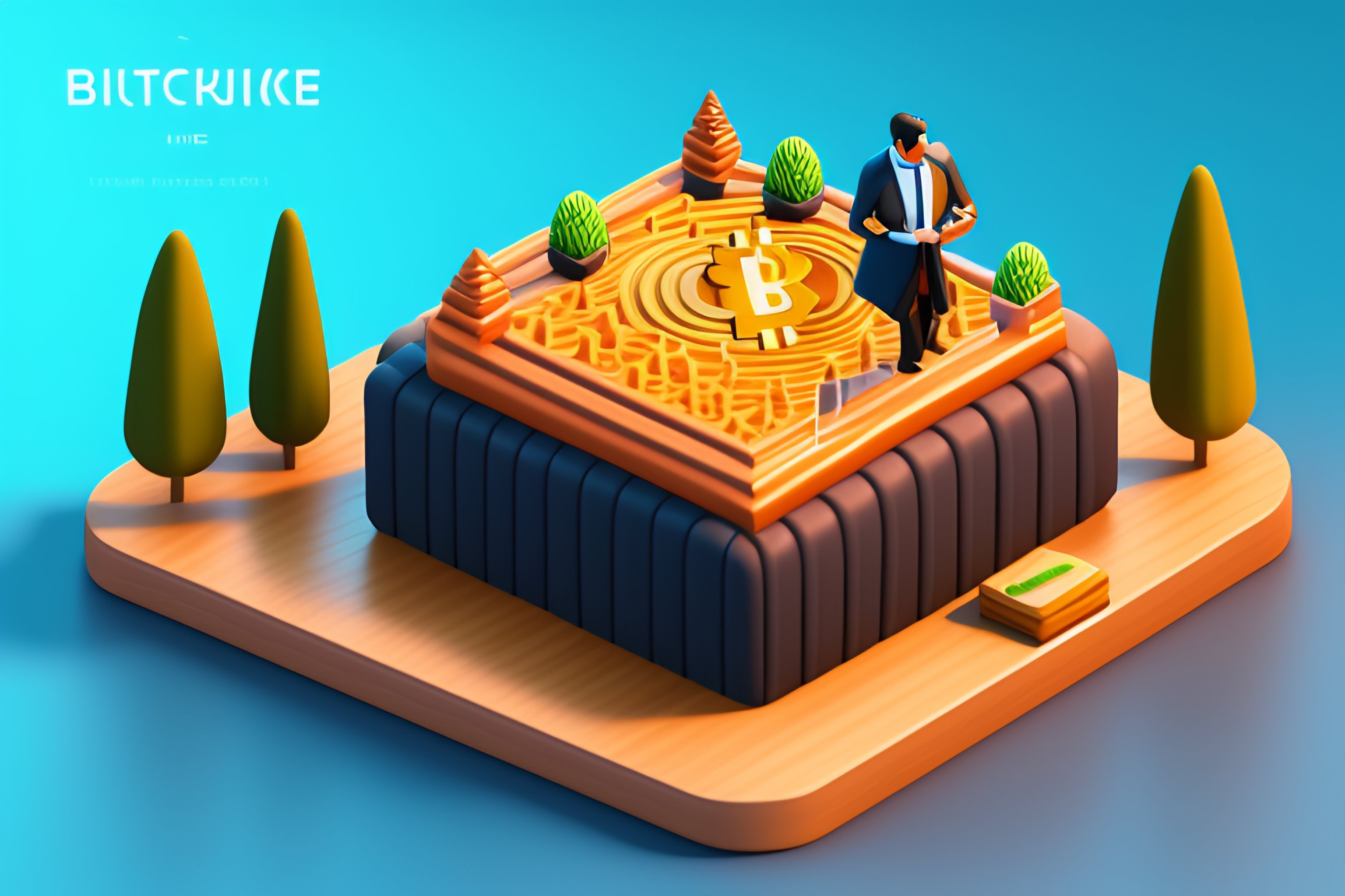 Lexica - Bitcoin cake, isometric, illustration, unreal engine