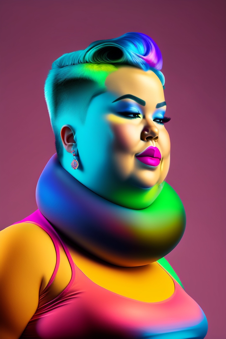 Lexica - Obese woman, fat, short hair, neon color hair, ugly fat face,  feminist, lesbian, liberal american