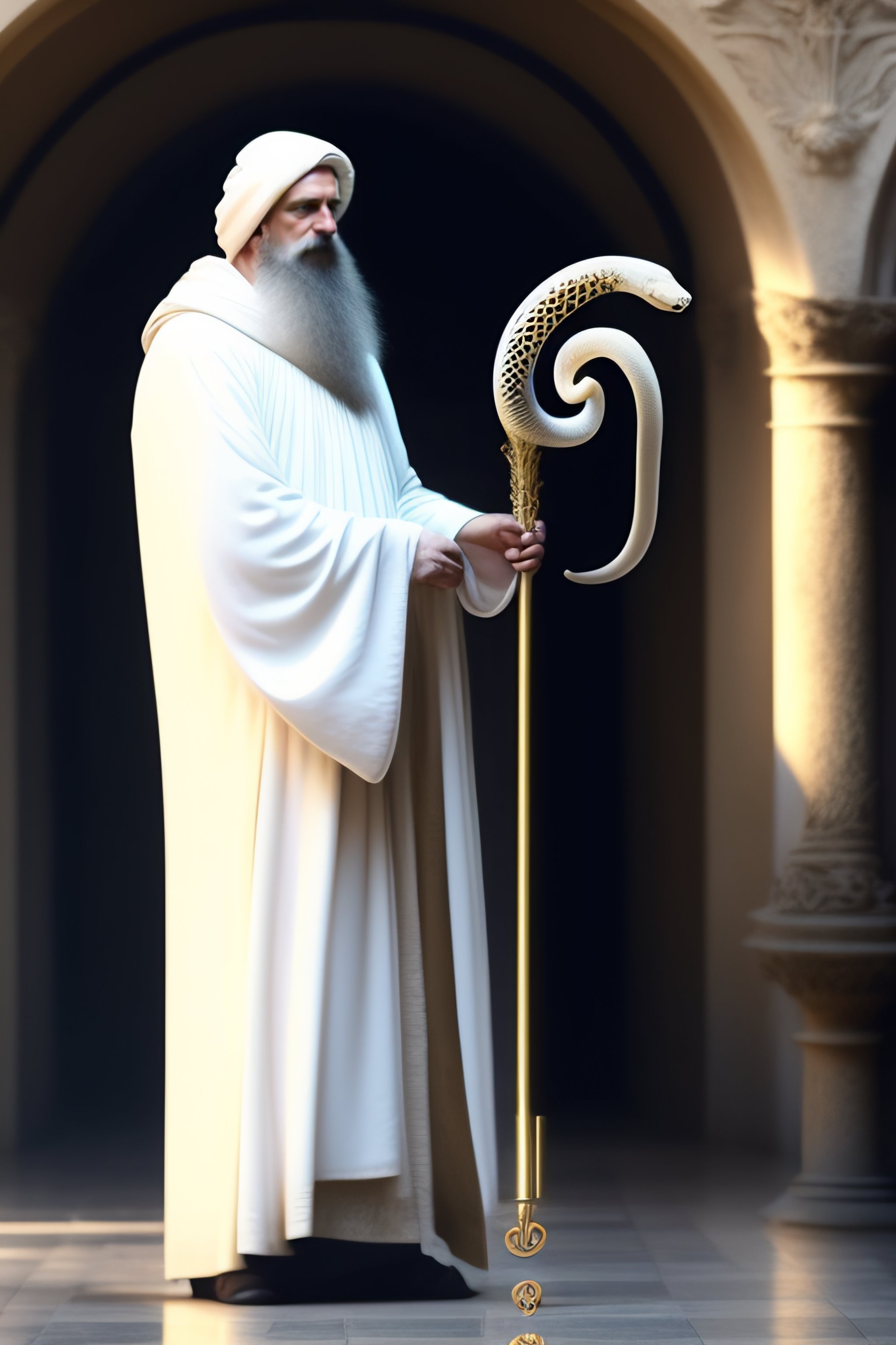 Lexica - One Greek monk in dark robe hold a staff that has a white ...