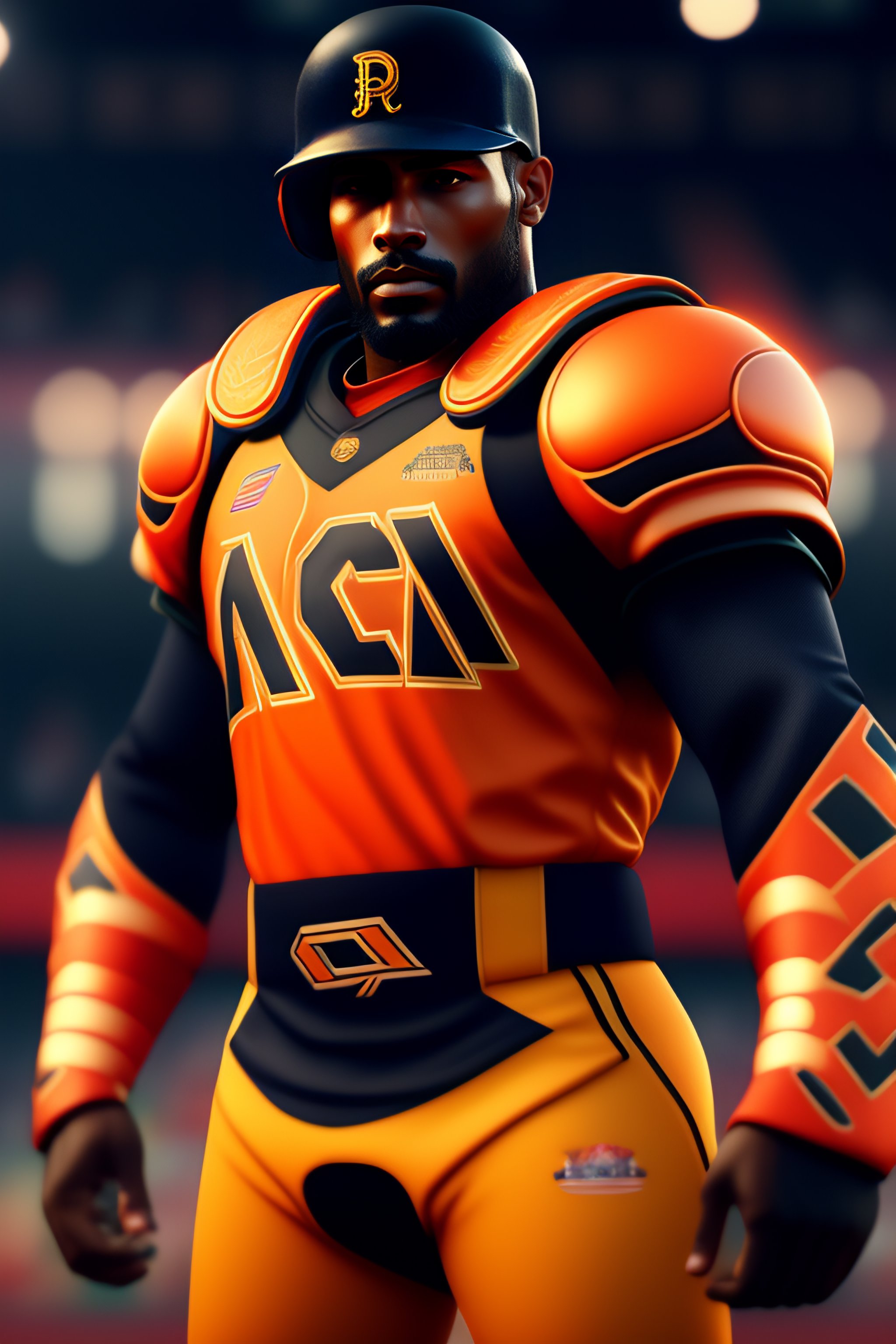 Lexica - Baseball uniform with the lettering ninth inning embroidered on  the chest, color of the uniform is orange with double black lines, unreal