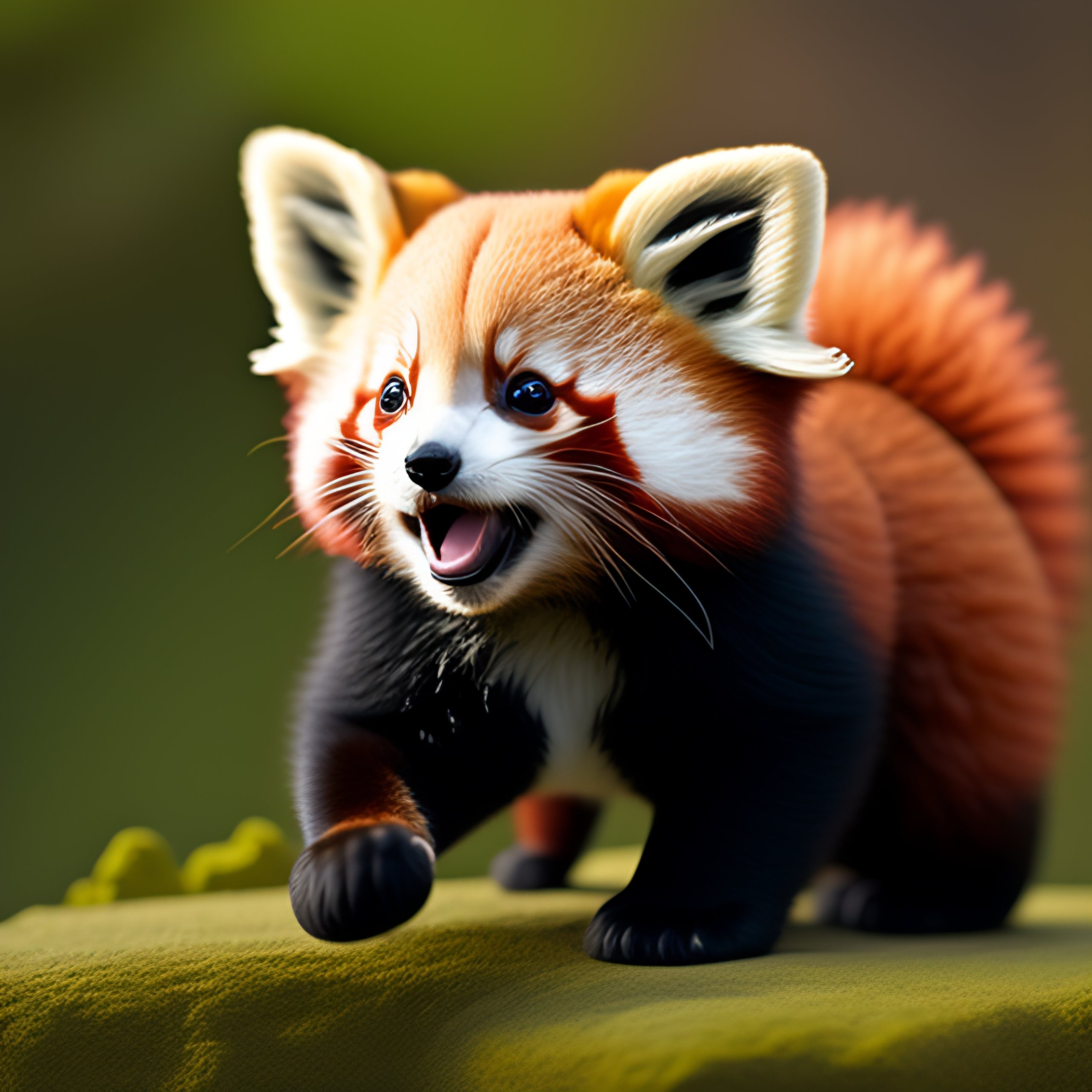 Lexica - Cute small humanoid red panda cat, yawning,