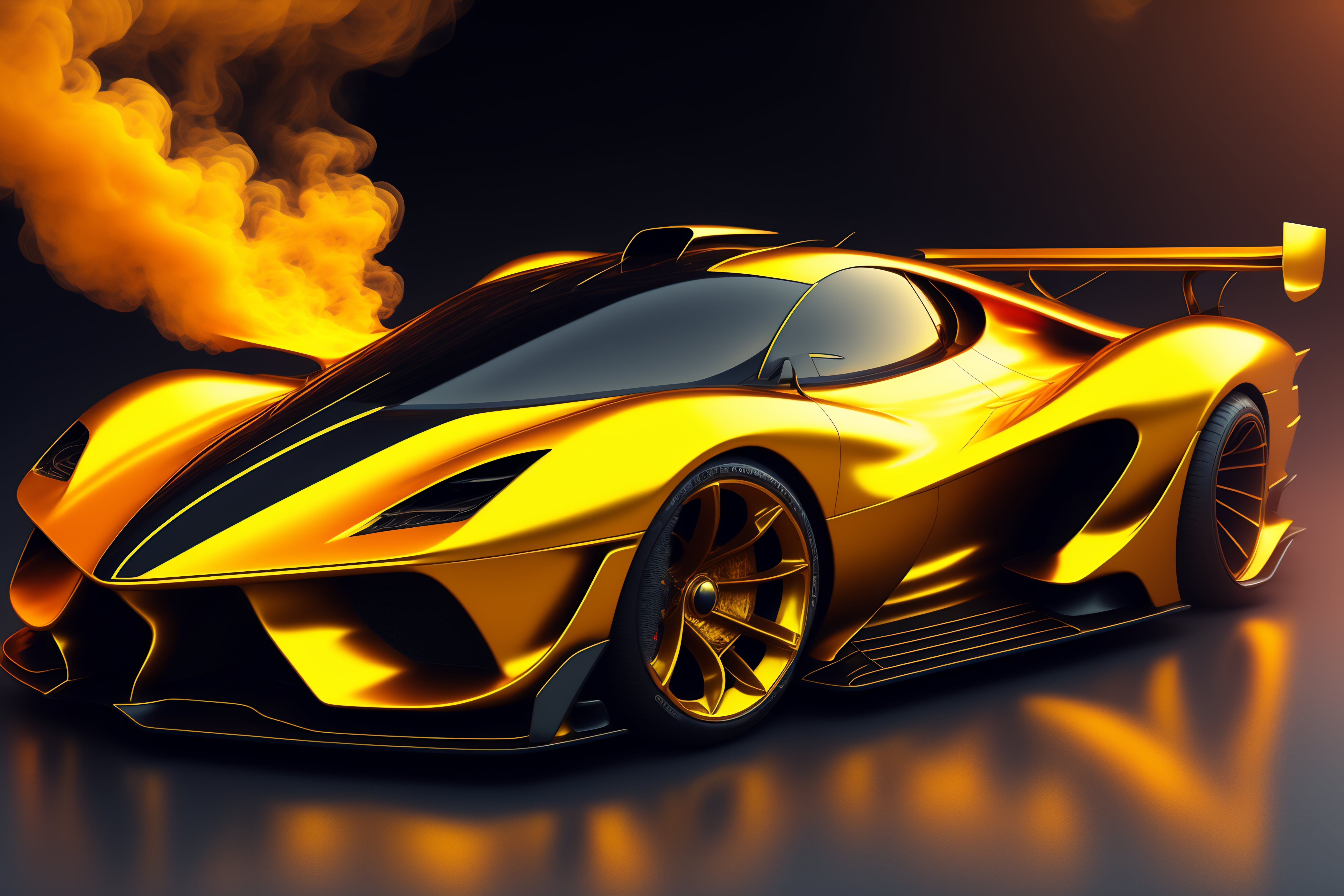 Lexica - Hypercars cyberpunk, golden, swirling color smokes