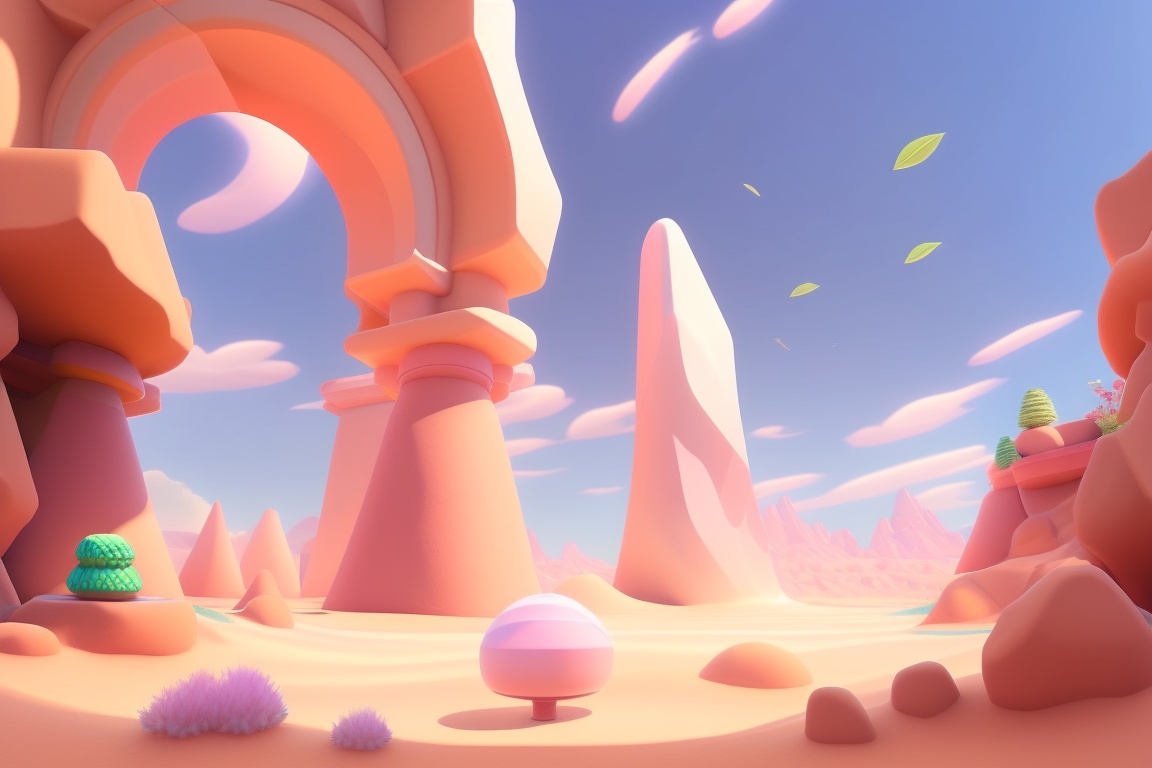 Lexica - 2D illustration, Kirby Star Allies, daylight, desert, sun, sand